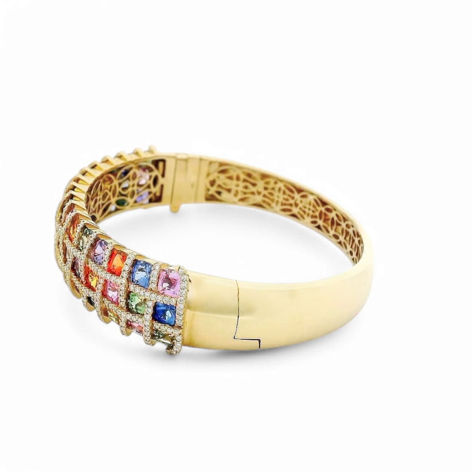 RAINBOW MIRAGE MULTI COLORED SAPPHIRE AND DIAMOND BANGLE - 1