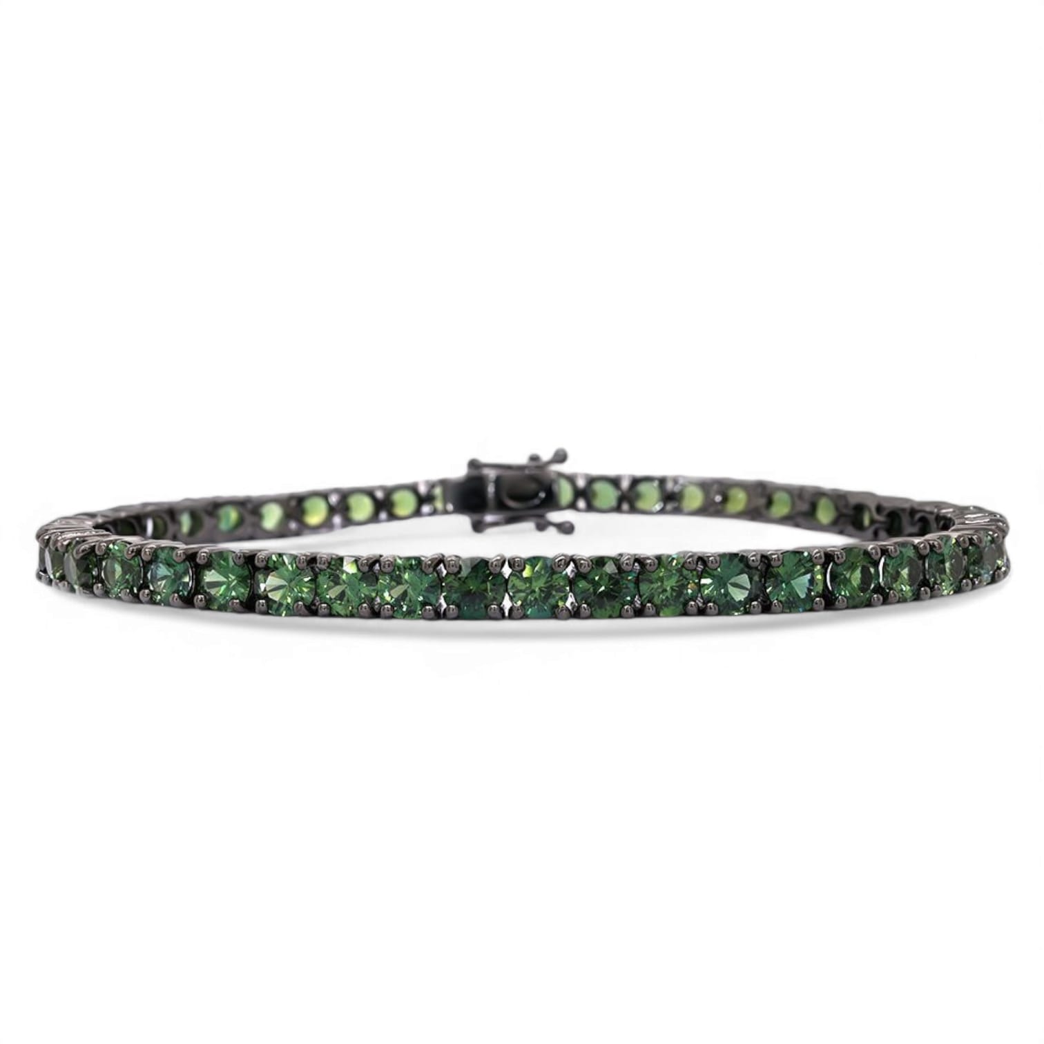 SHADOW FOREST GREEN SAPPHIRE MENS BRACELET IN BLACK RHODIUM WHITE GOLD