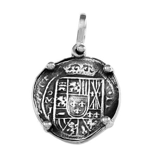 Atocha Silver 7/8" Replica Coin Pendant with Smooth Ball Prong Setting