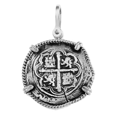 Atocha Silver 1 1/4" Replica Spanish Coin with in Twisted Frame and Shackle Bail