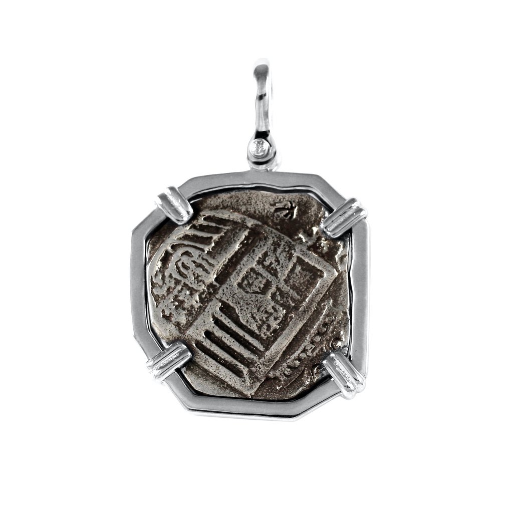 Shipwreck Atocha Silver 1" Replica Coin Pendant with Smooth Frame and Shackle Bail