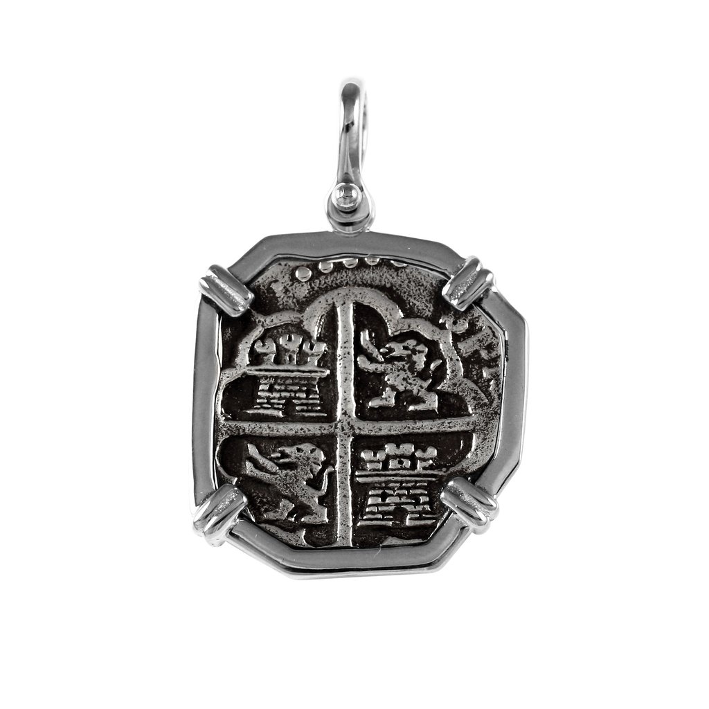 Shipwreck Atocha Silver 1" Replica Coin Pendant with Smooth Frame and Shackle Bail - 1