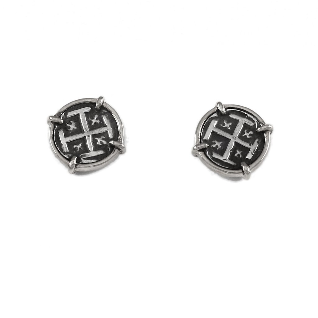 Shipwreck Atocha Silver 1/2" Historical Spanish Replica Coin Stud Earrings