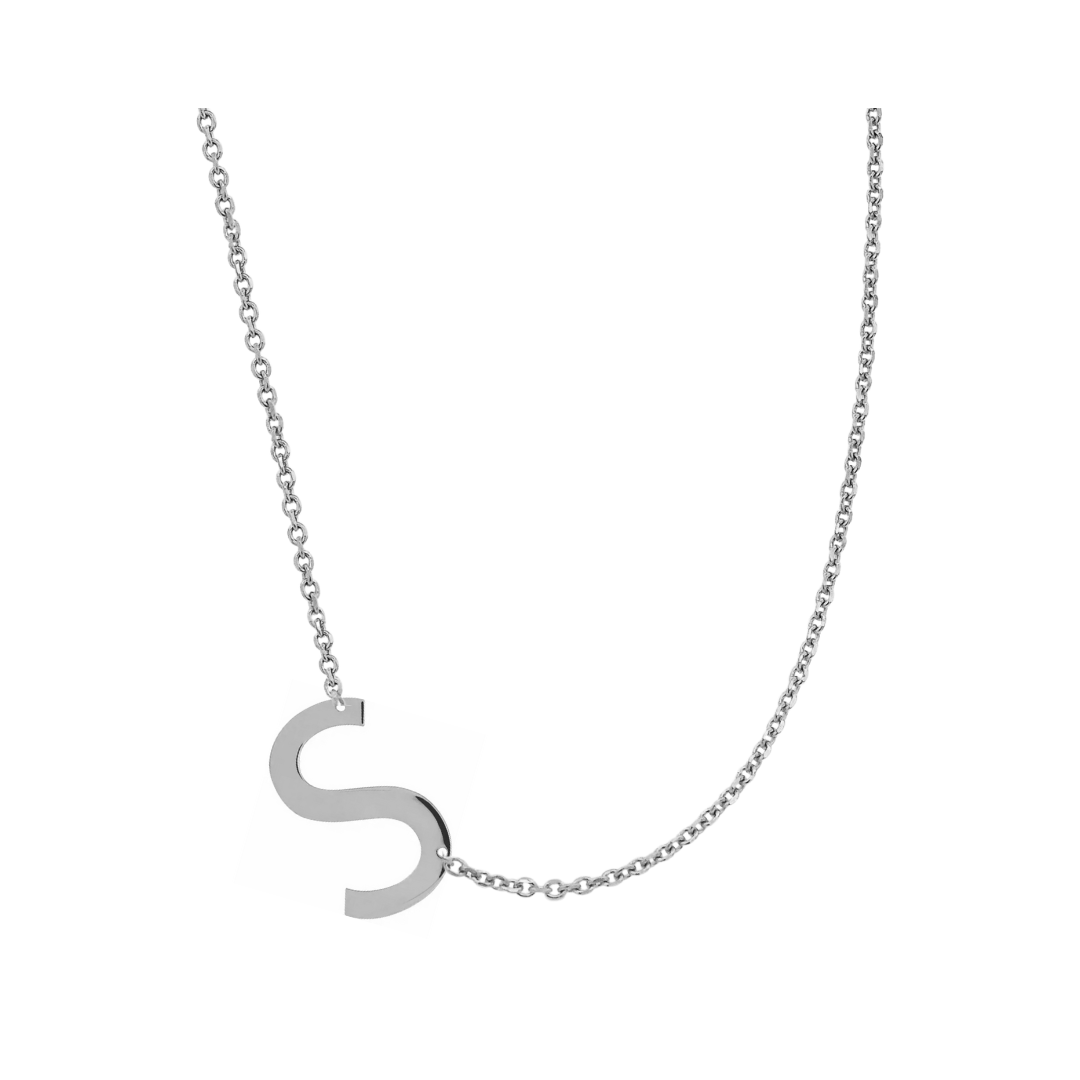 14kt Gold Sideways Initial Necklace S In 14k White Gold
