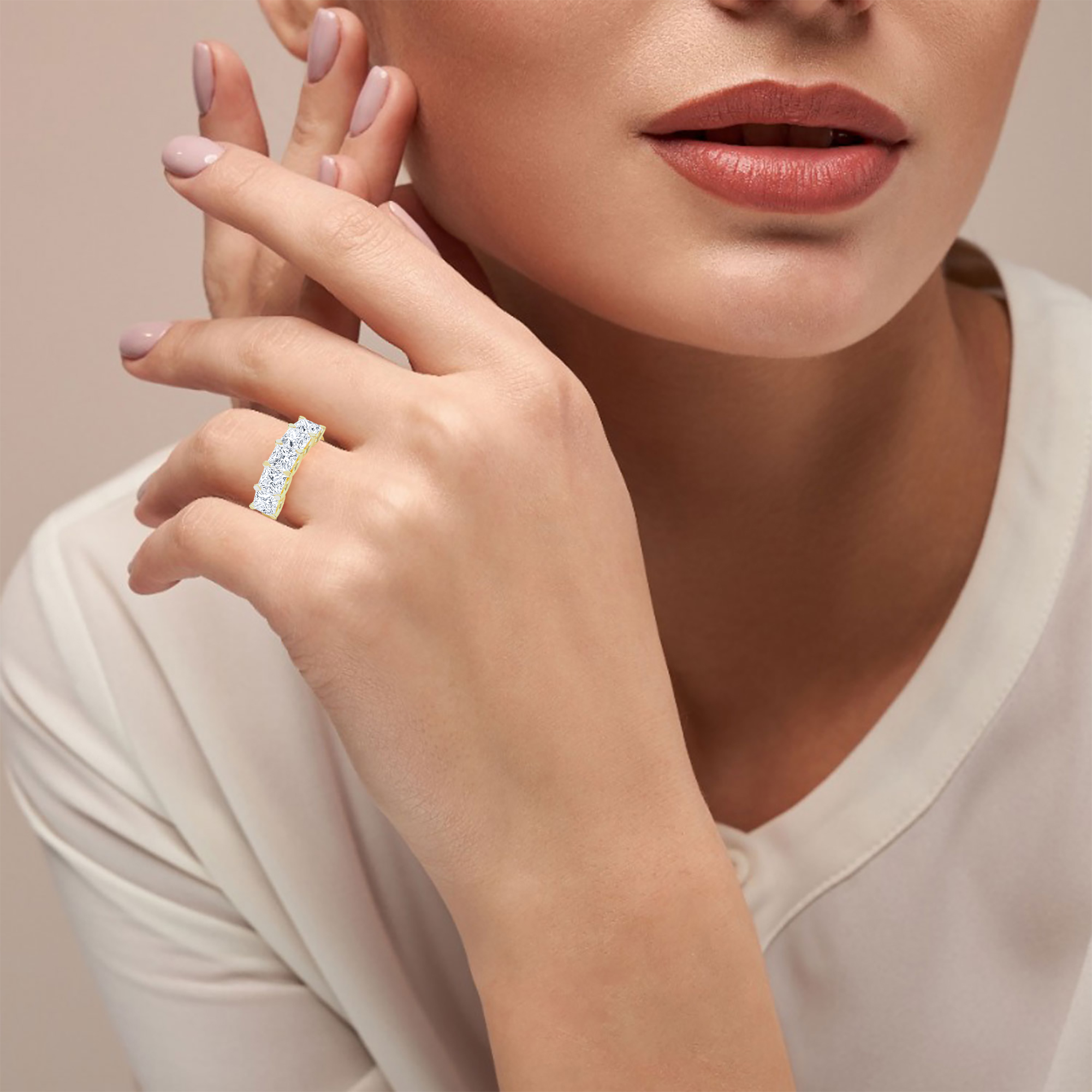 5 Stone Princess Diamond Band - 2