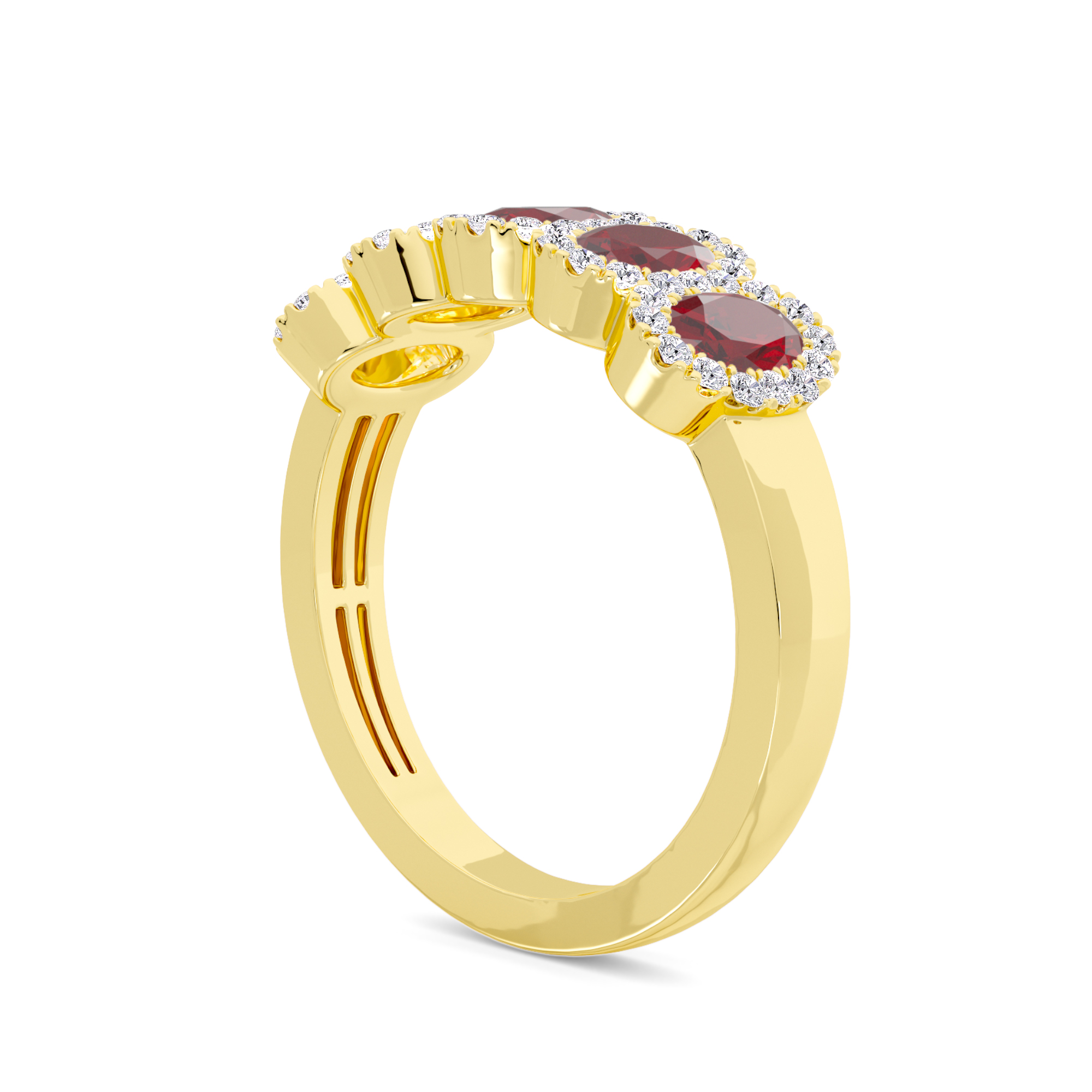 SUNFLOWER 5 STONE OVAL RUBY AND DIAMOND RING - 2