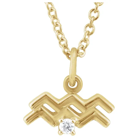 14KT GOLD ACCENTED ZODIAC NECKLACE - AQUARIUS