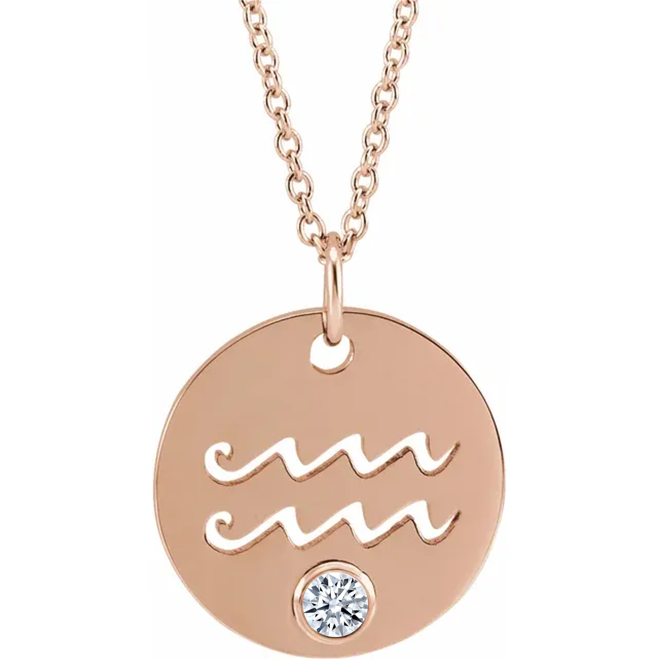 14kt Gold Disc Zodiac Necklace Aquarius In 14k Rose Gold