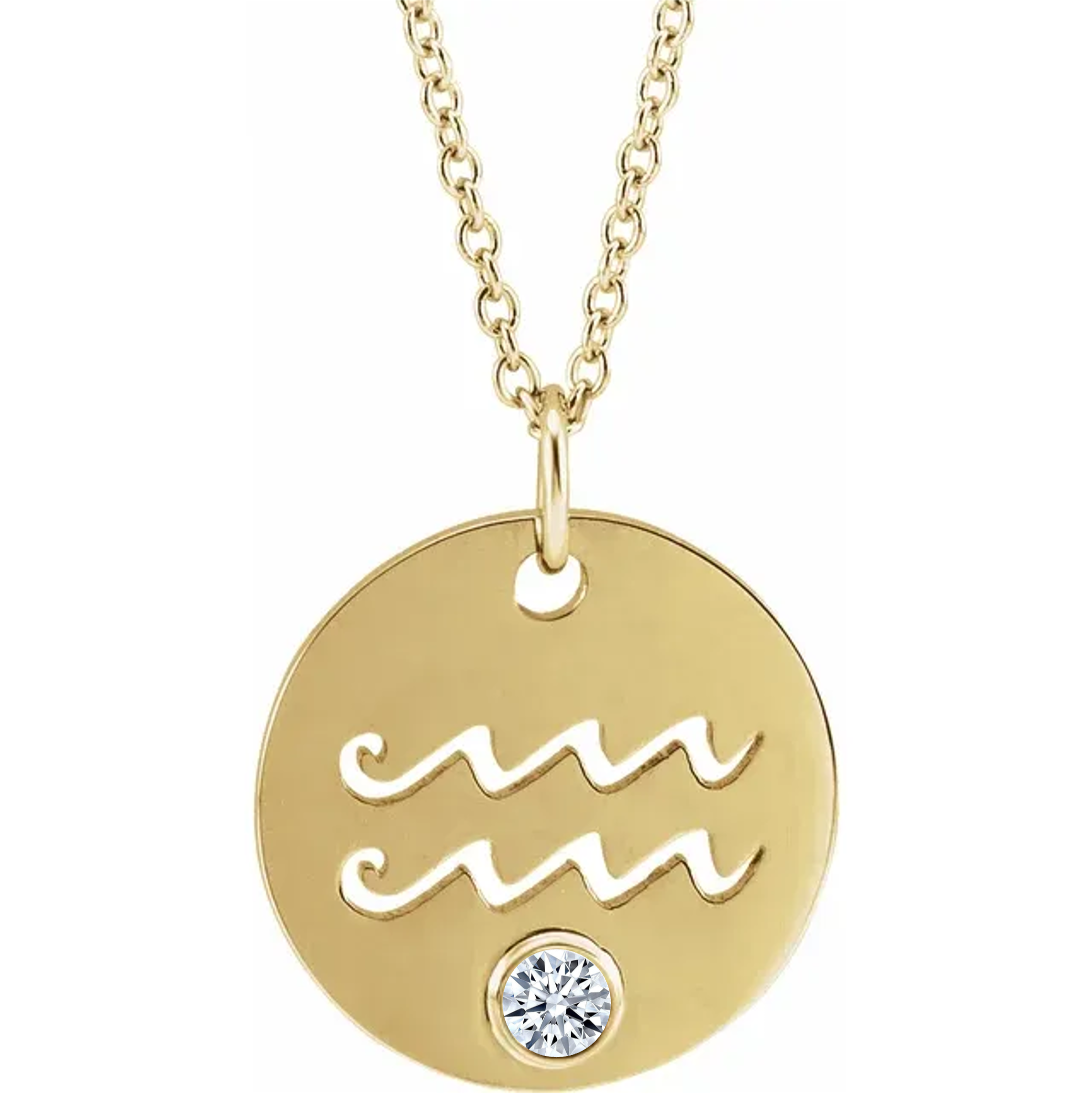 14KT GOLD DISC ZODIAC NECKLACE - AQUARIUS