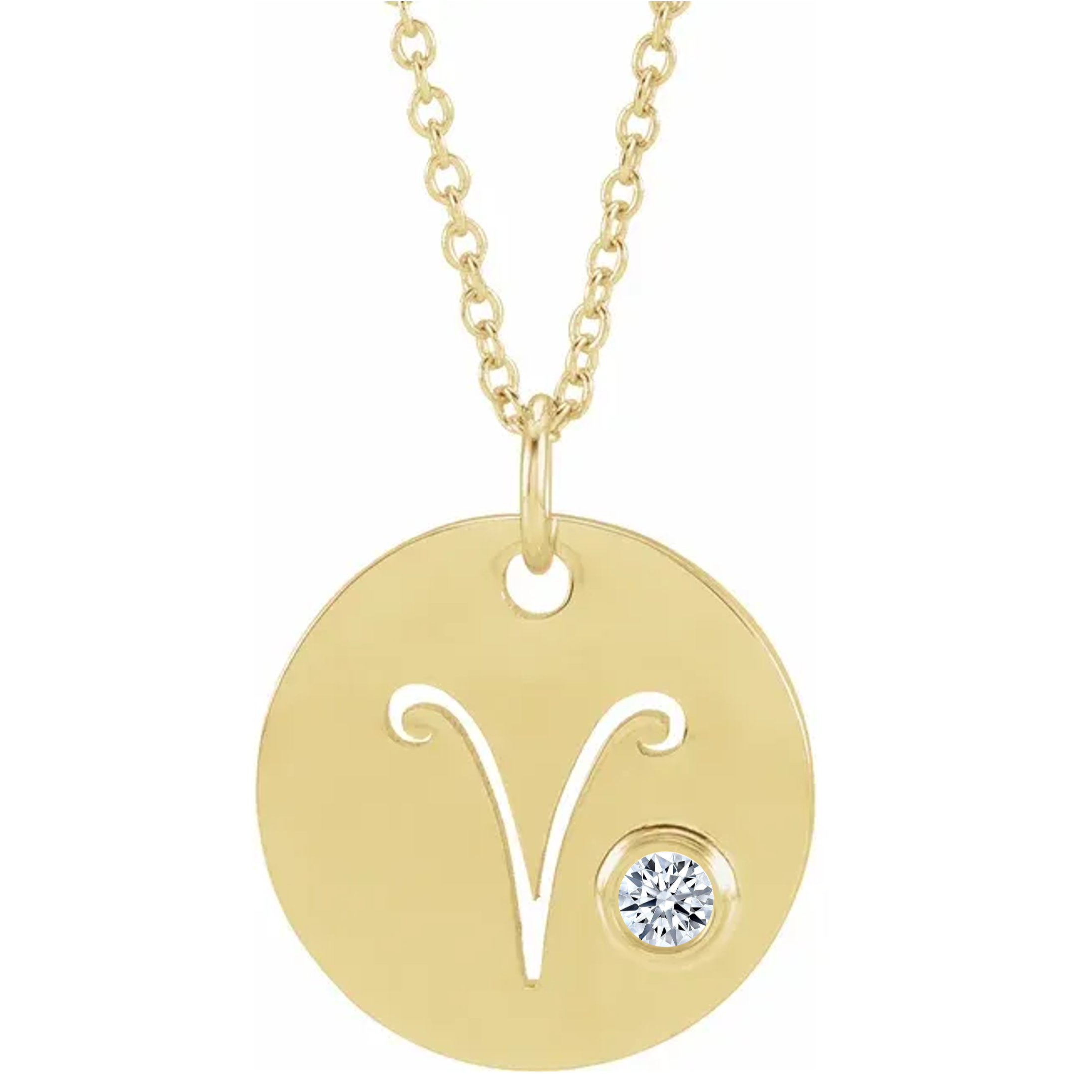 14KT GOLD DISC ZODIAC NECKLACE - ARIES