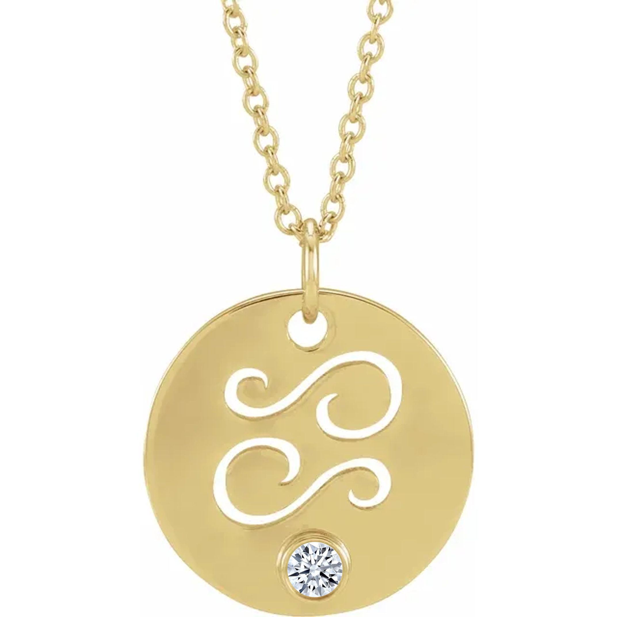 14KT GOLD DISC ZODIAC NECKLACE - CANCER