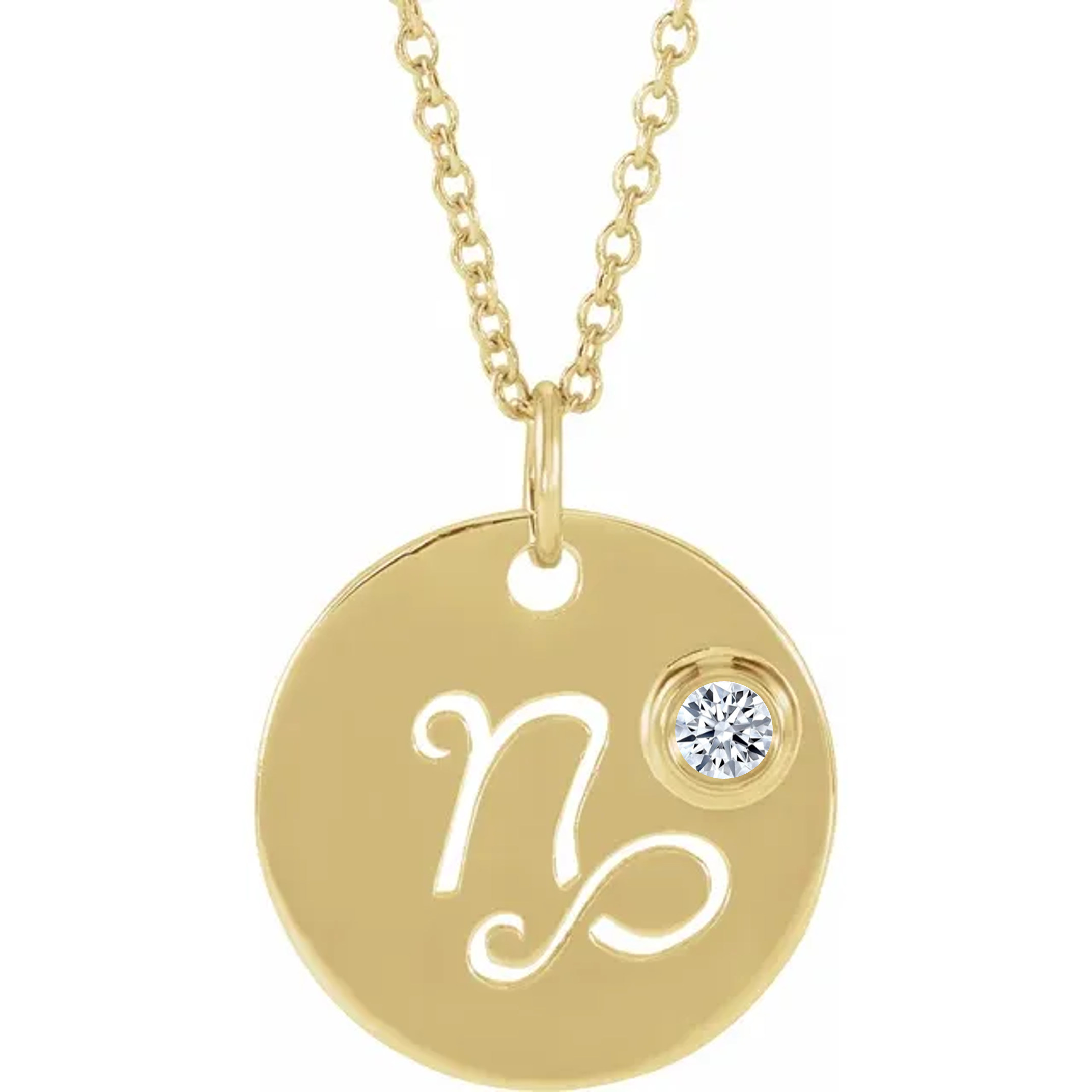 14KT GOLD DISC ZODIAC NECKLACE - CAPRICORN