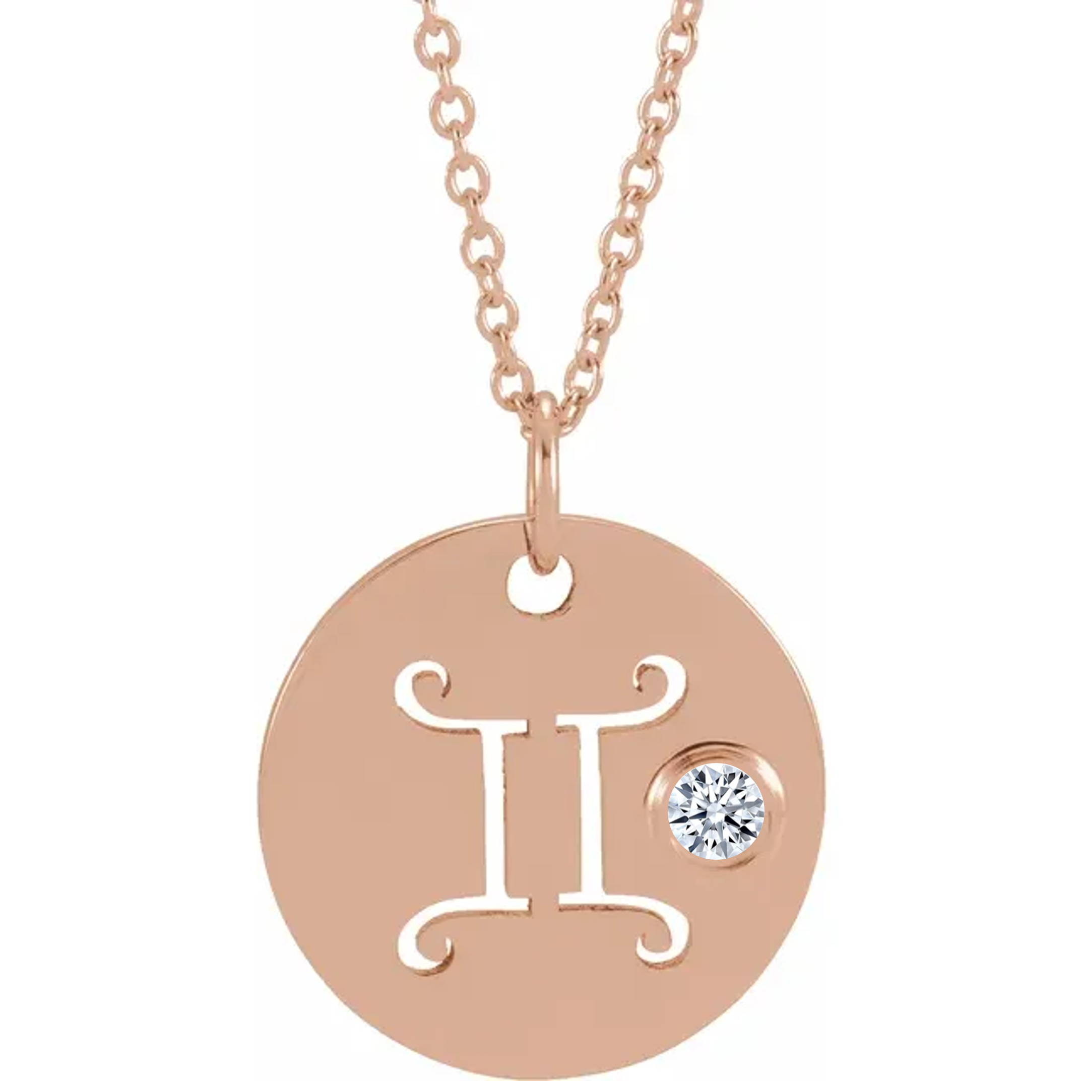 14kt Gold Disc Zodiac Necklace Gemini In 14k Rose Gold