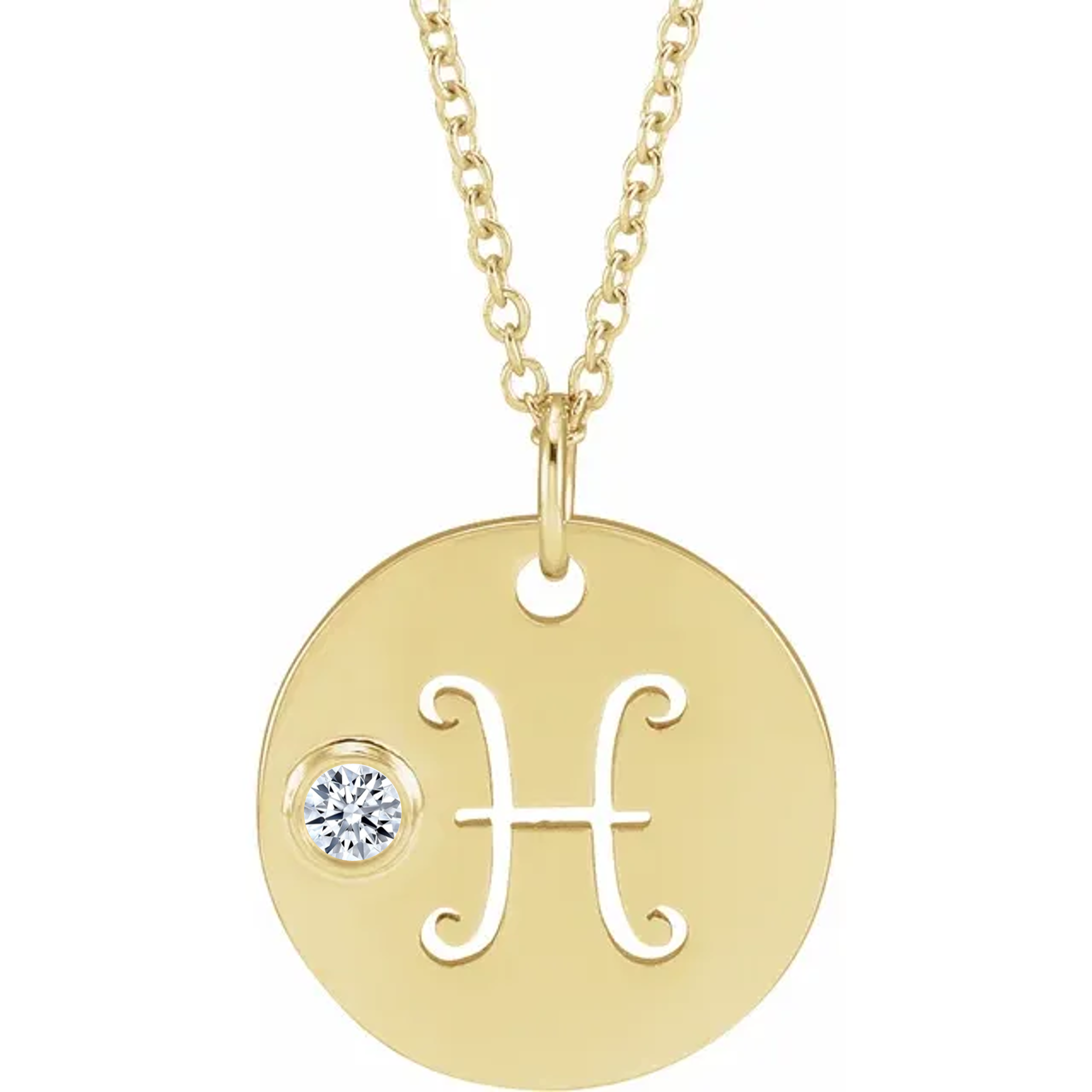 14KT GOLD DISC ZODIAC NECKLACE - PISCES
