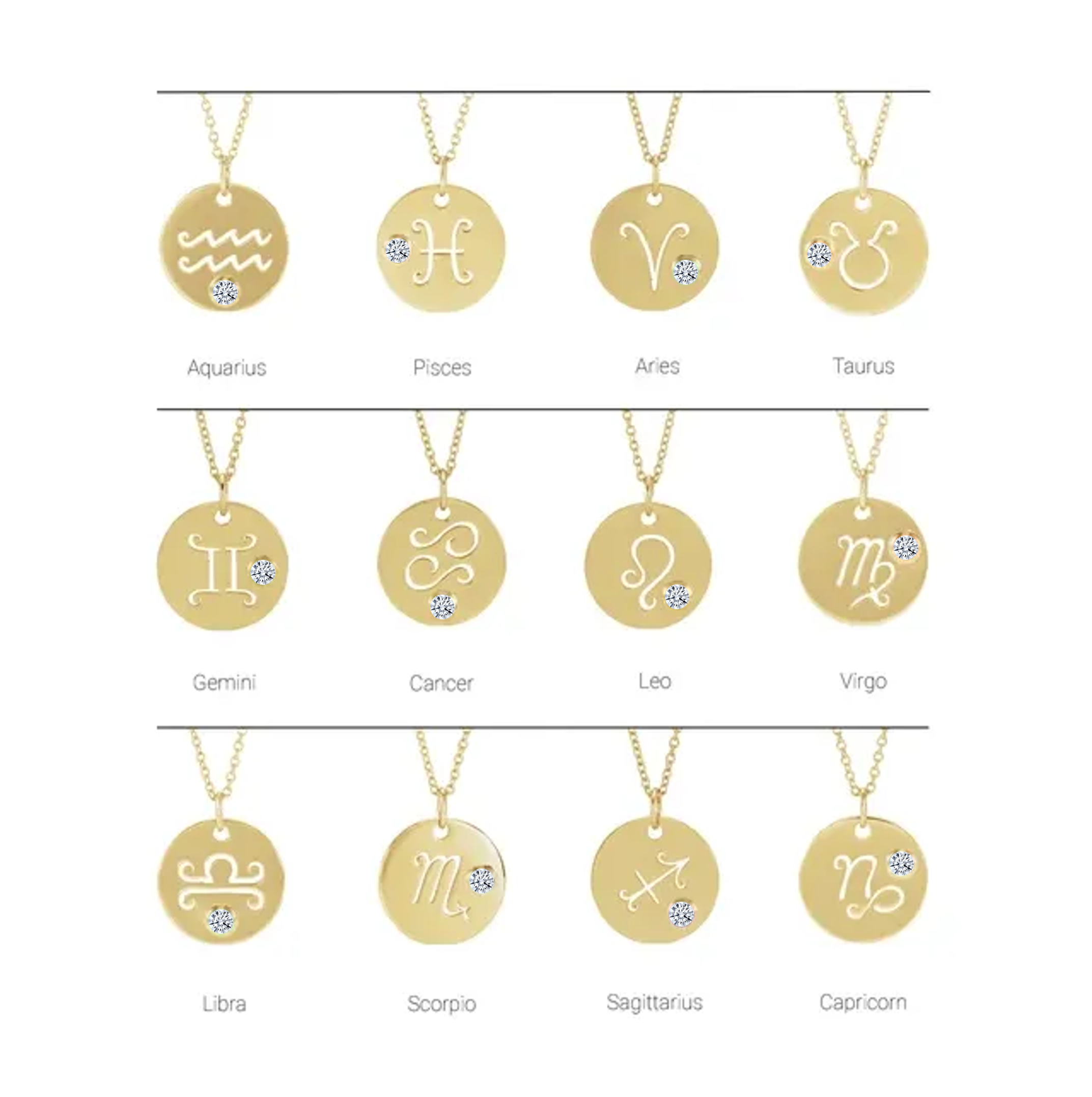 14KT GOLD DISC ZODIAC NECKLACE - PISCES - 2