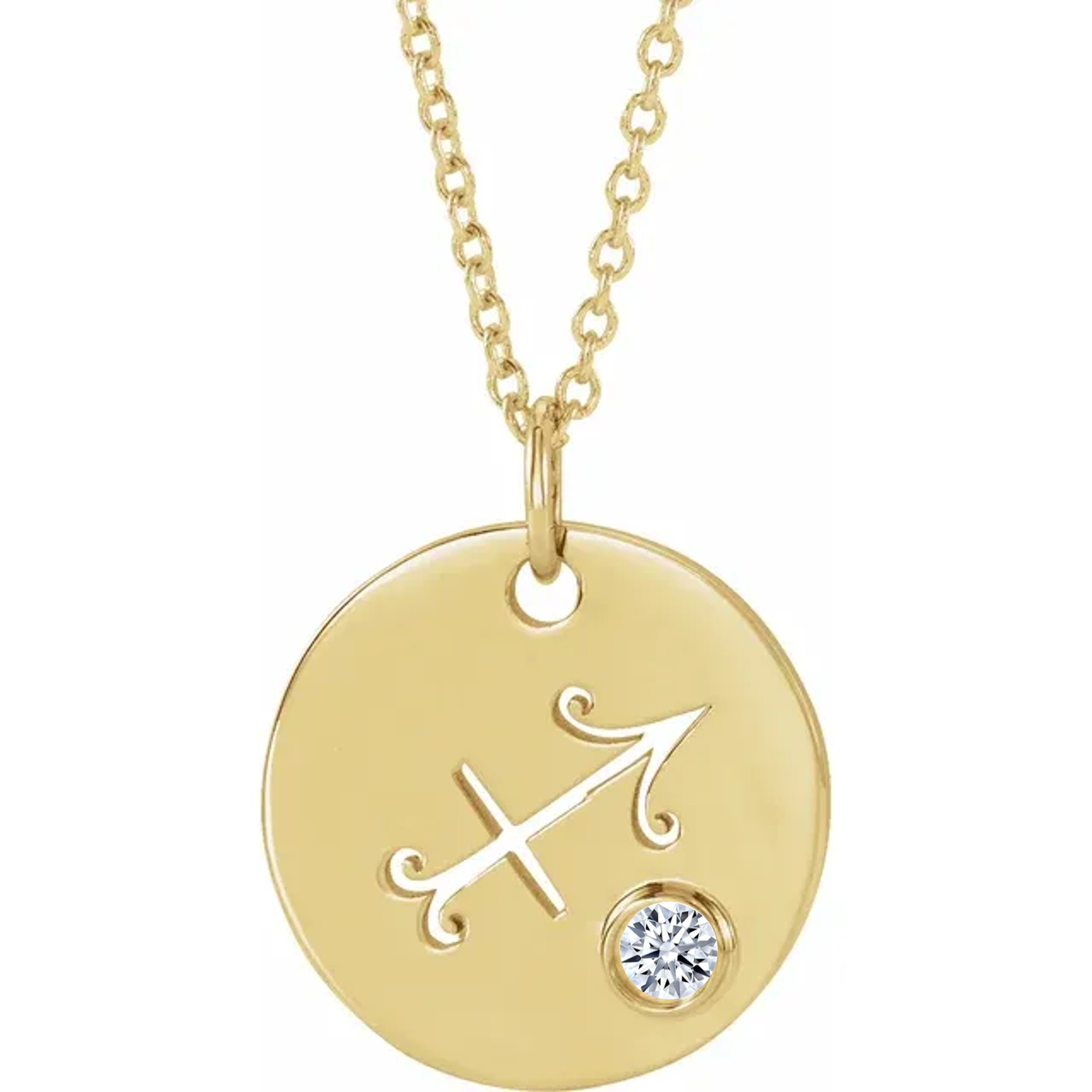14KT GOLD DISC ZODIAC NECKLACE - SAGITTARIUS