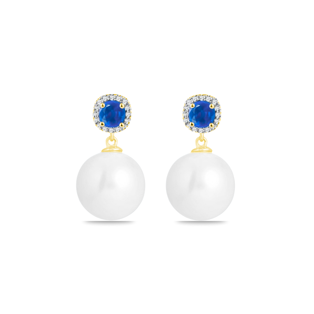 Moonlit Sapphire and Diamond Halo Pearl Drops - 1