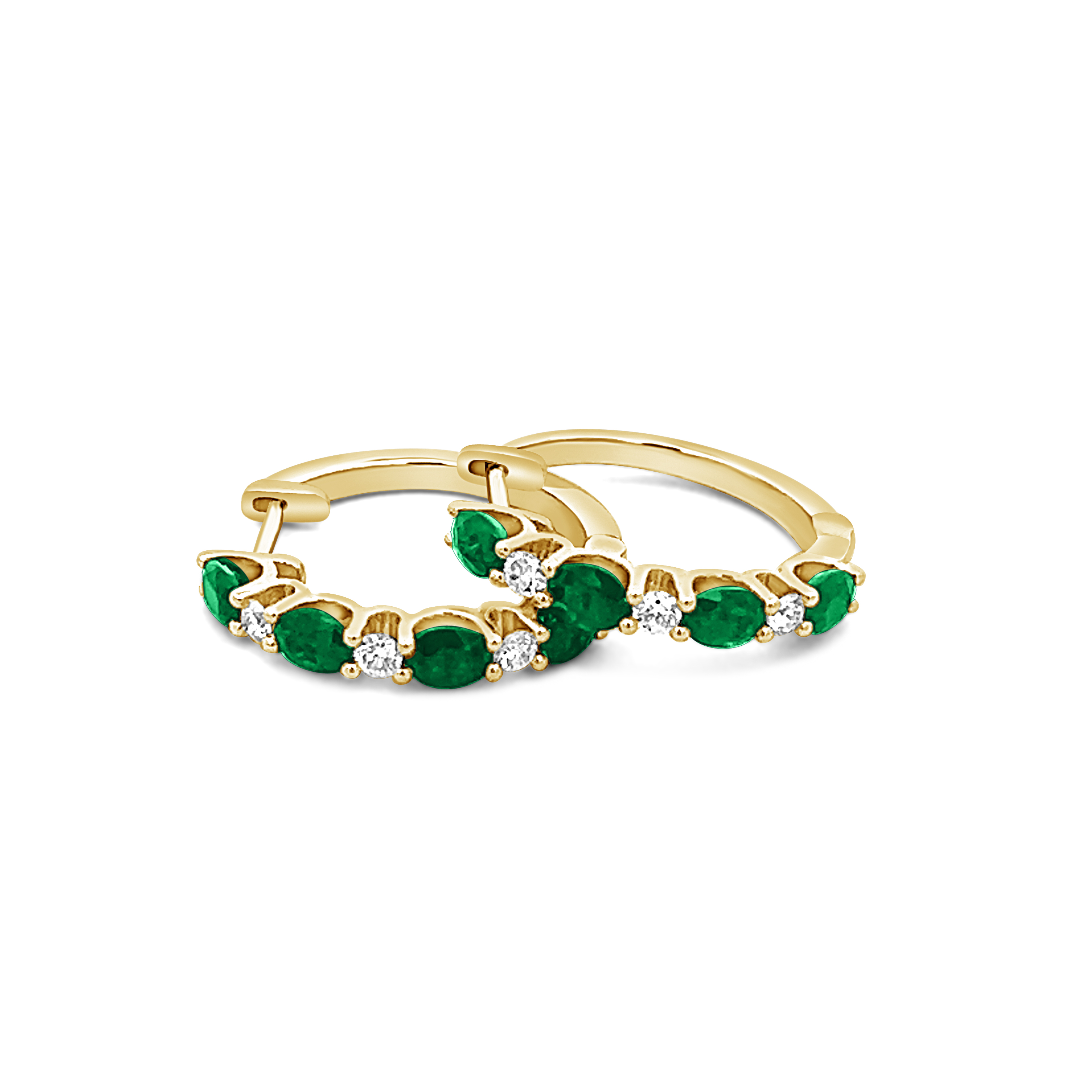 OVAL EMERALD AND ROUND DIAMOND HOOPS