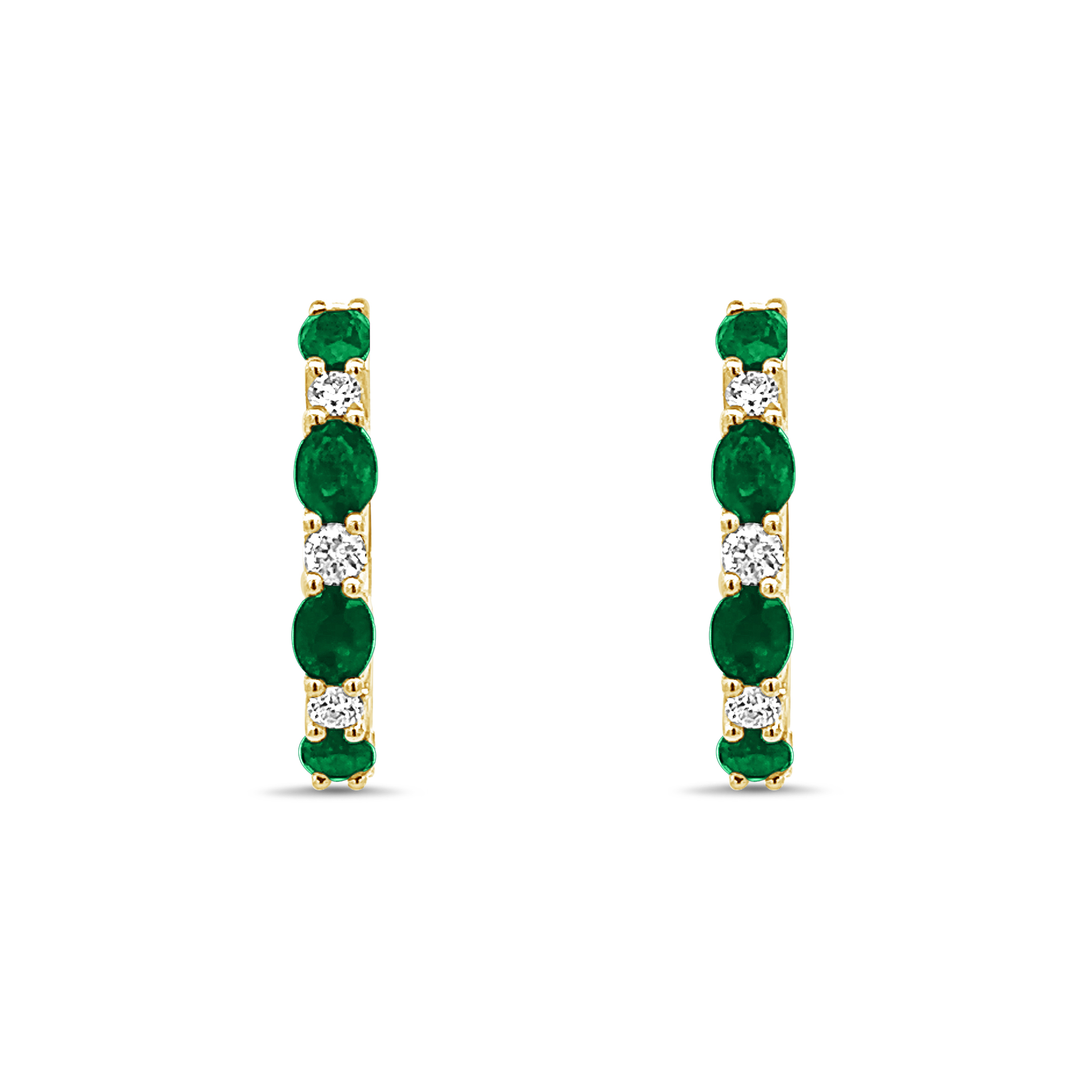 OVAL EMERALD AND ROUND DIAMOND HOOPS - 1