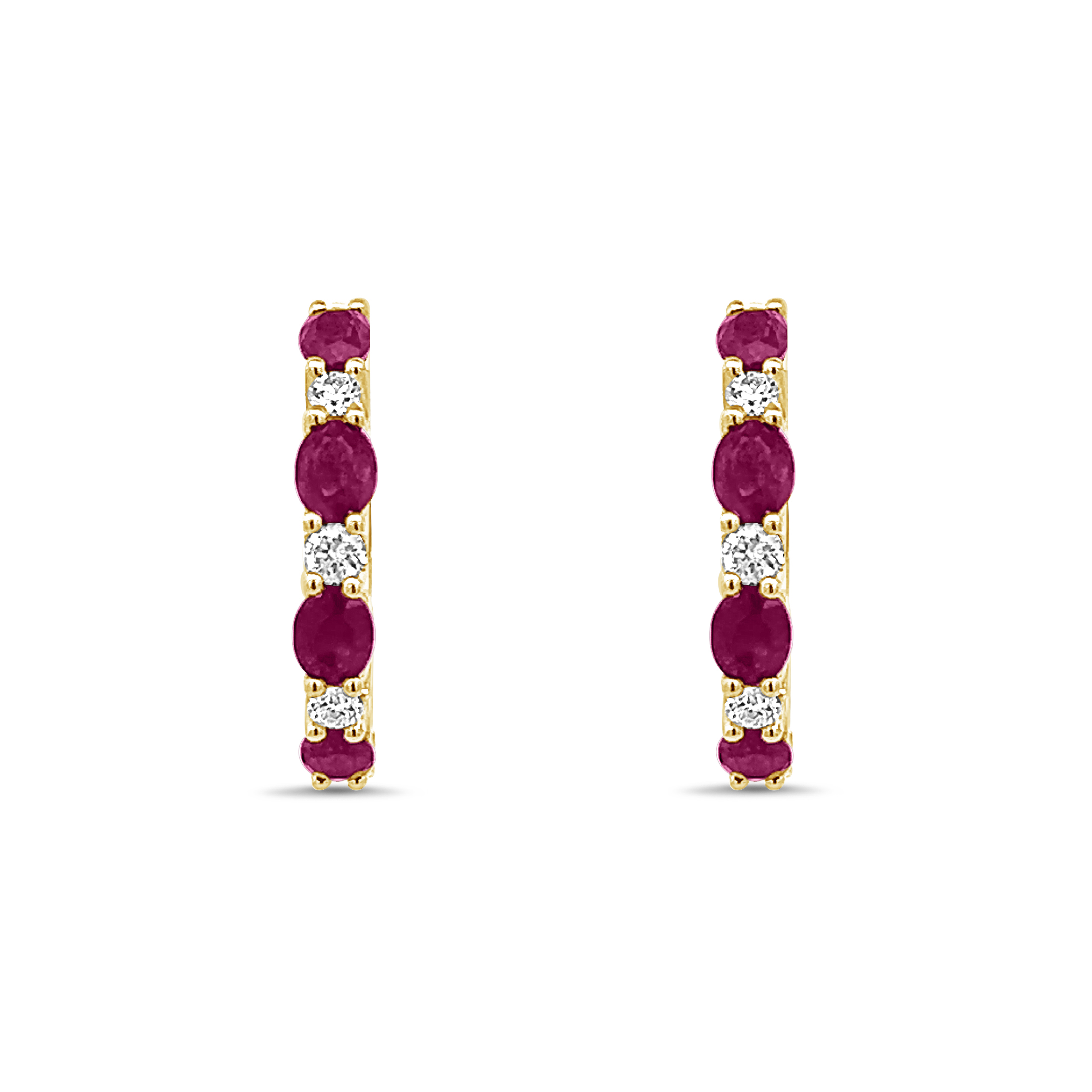 OVAL RUBY AND ROUND DIAMONDS HOOPS - 1