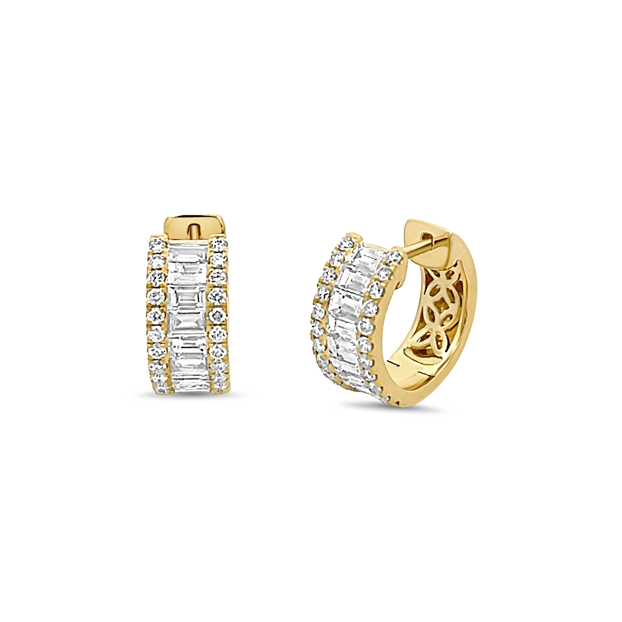 BAGUETTE and ROUND DIAMOND HUGGIE EARRINGS