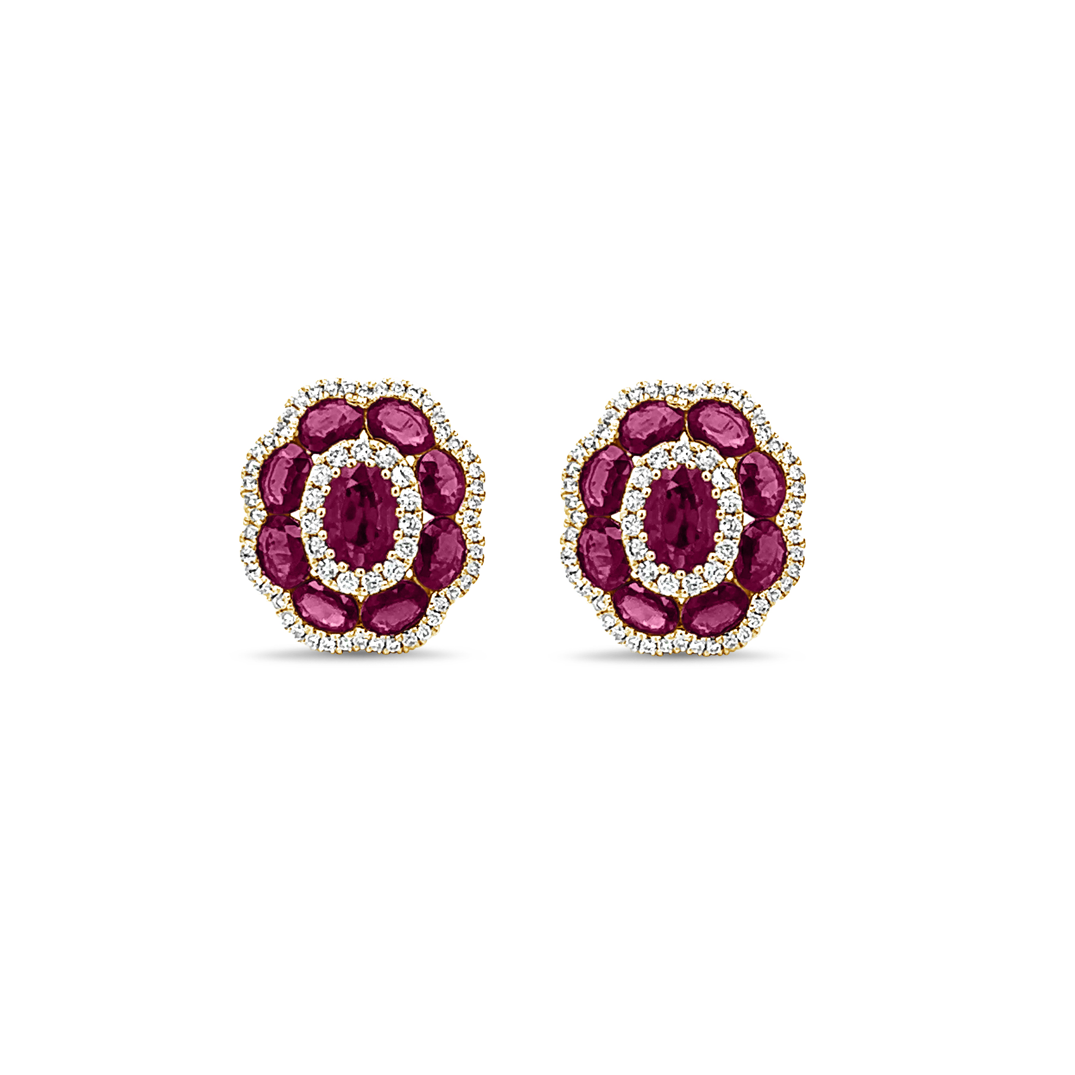 RUBY AND DIAMOND FLOWER EARRING