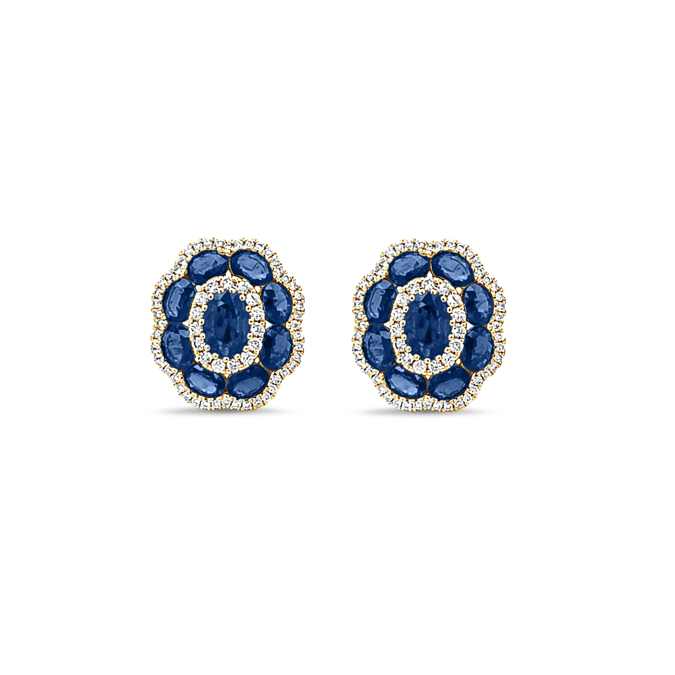 SAPPHIRE AND DIAMOND FLOWER EARRING