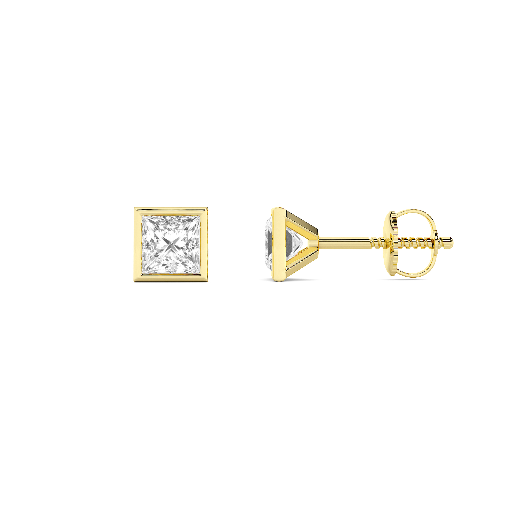 Bezel Set Princess Diamond Studs - 1