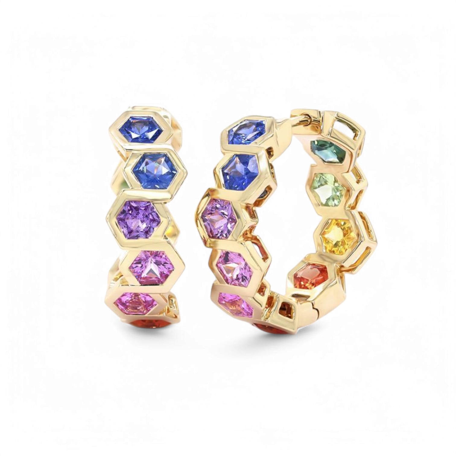 RAINBOW PRISM TIDE MULTI COLORED SAPPHIRE HOOPS