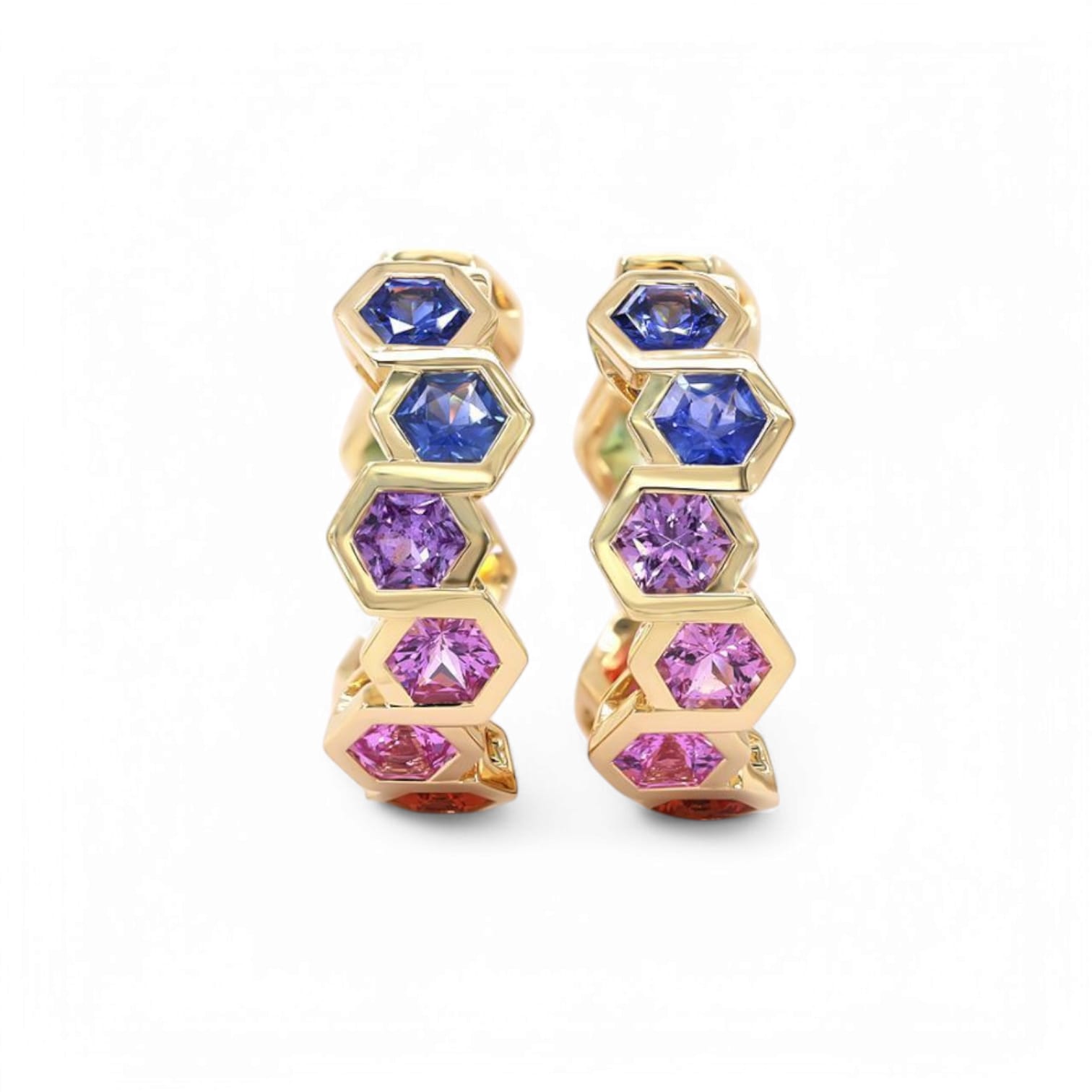 RAINBOW PRISM TIDE MULTI COLORED SAPPHIRE HOOPS - 1