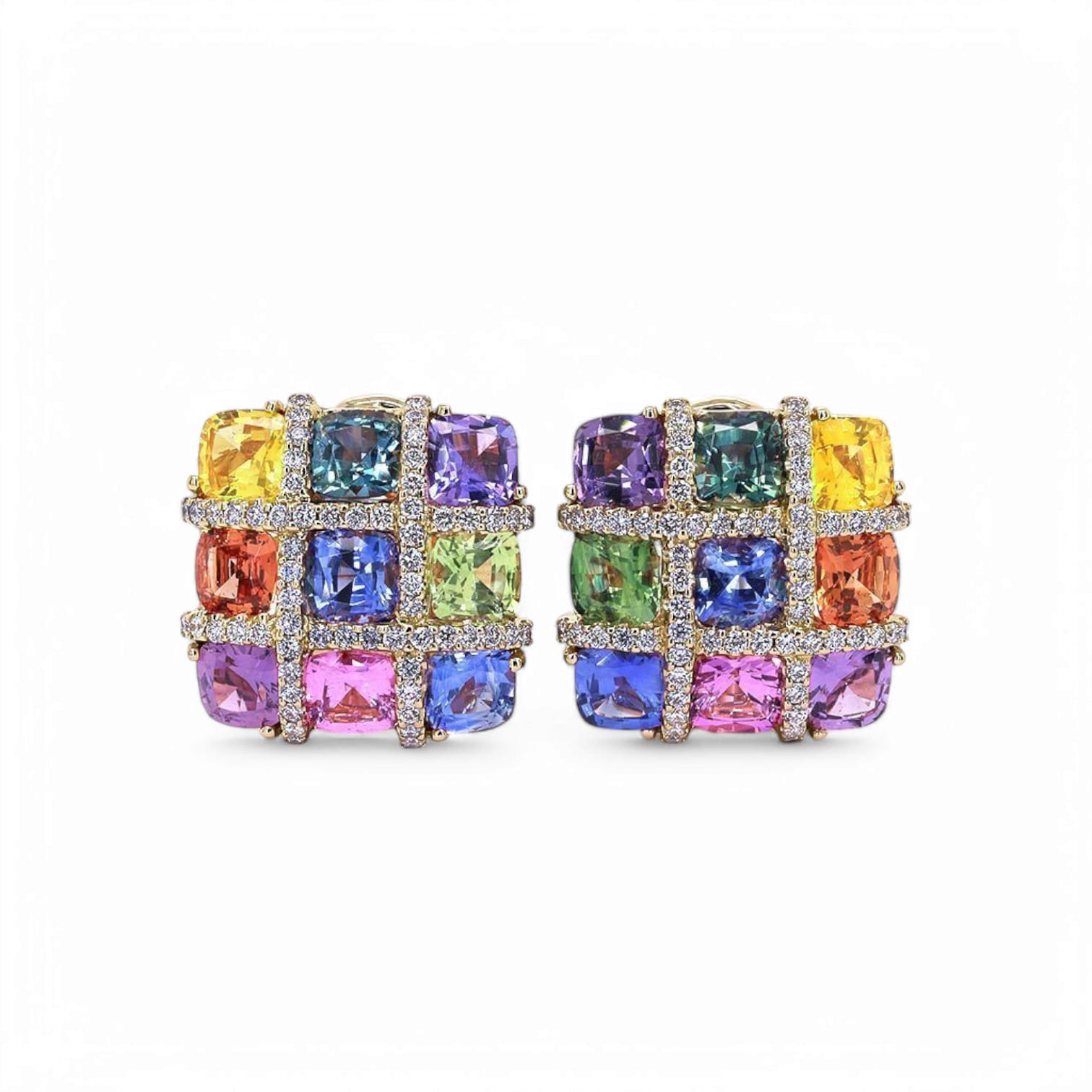RAINBOW MIRAGE MULTI COLORED SAPPHIRE EARRINGS - 1
