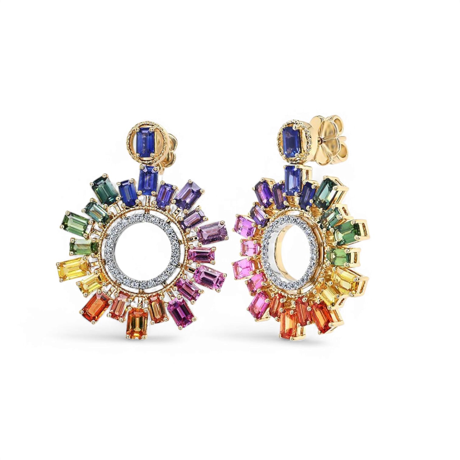 RAINBOW WHIRLWAVE MULTI COLORED SAPPHIRE EARRINGS - 1