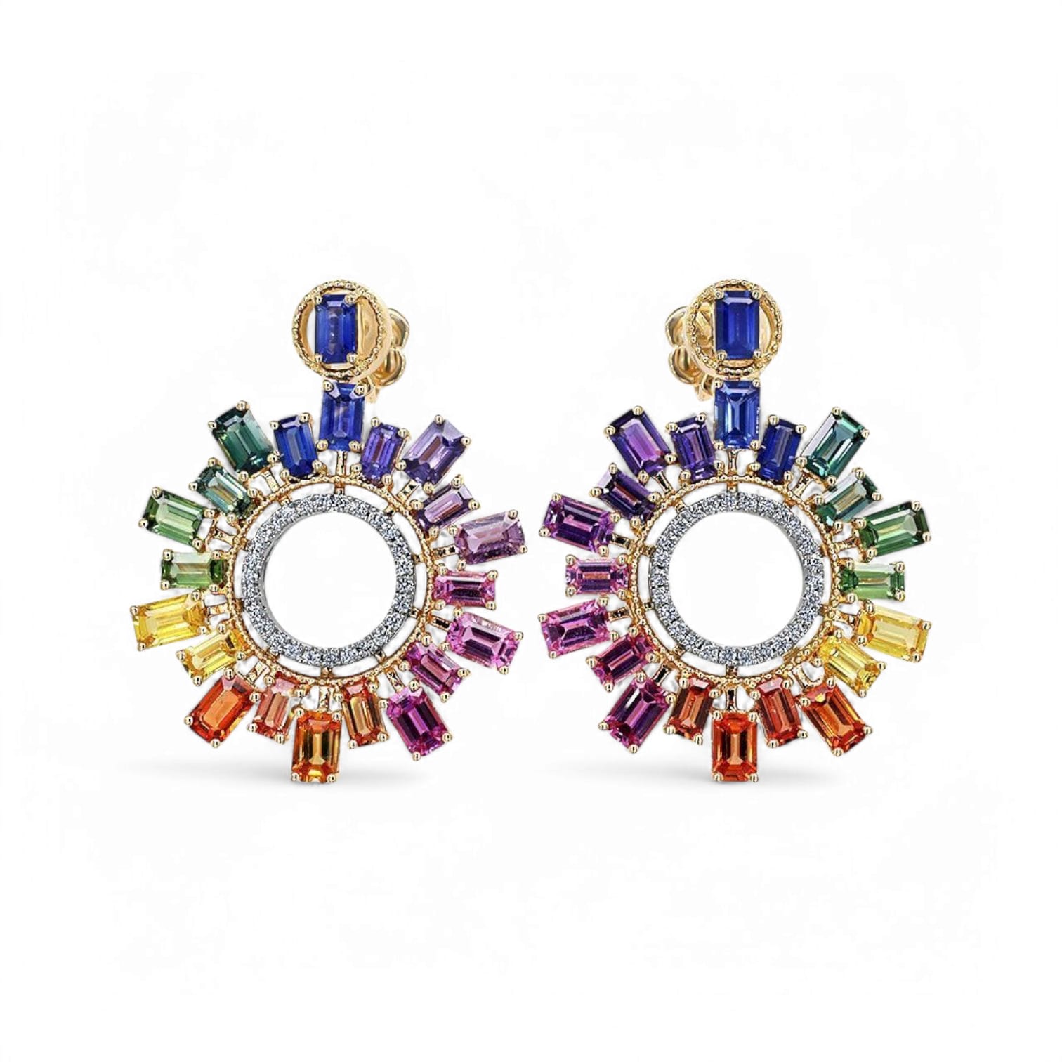 RAINBOW WHIRLWAVE MULTI COLORED SAPPHIRE EARRINGS