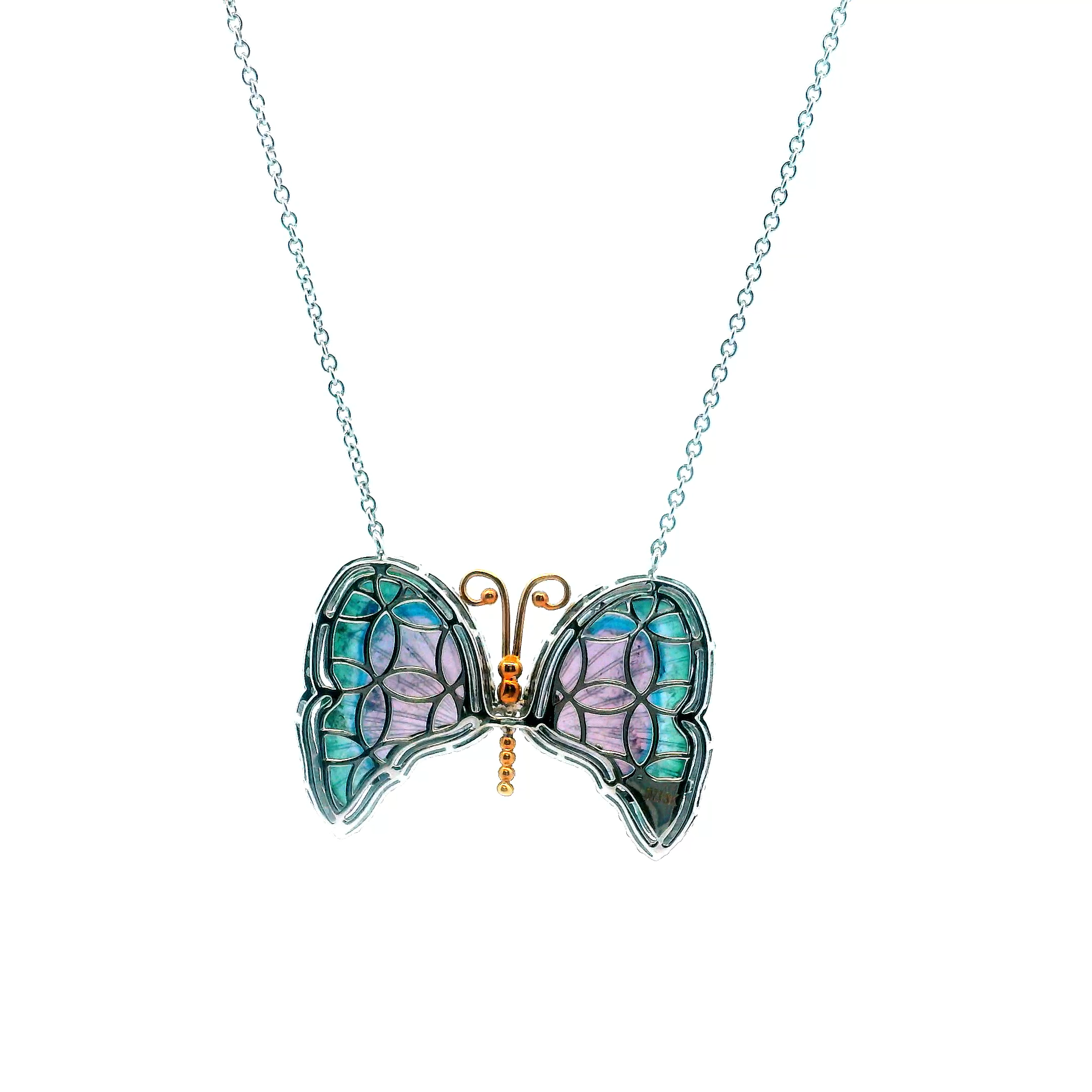 18KT TWO TONE GOLD BUTTERFLY TOURMALINE NECKLACE - AVELINE - 1