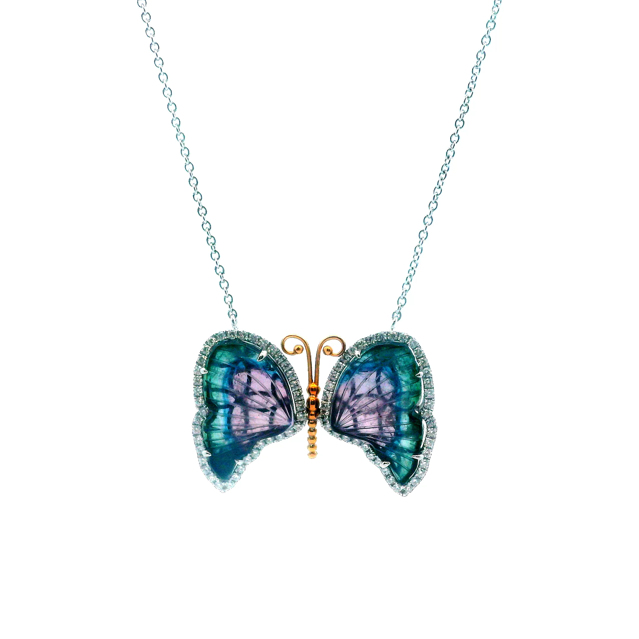 18KT TWO TONE GOLD BUTTERFLY TOURMALINE NECKLACE - AVELINE