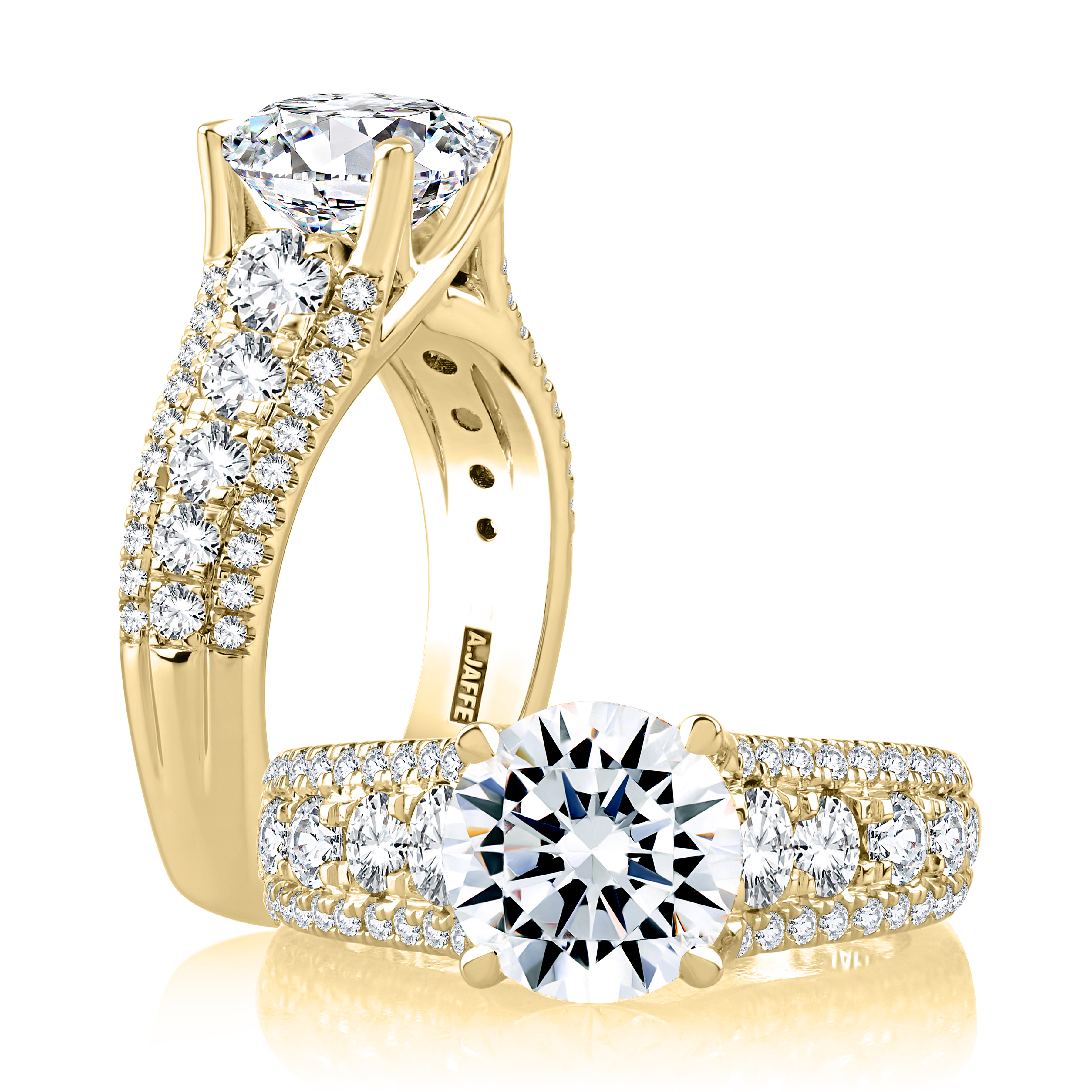 Modern Three Row Diamond Pavé Engagement Ring - 2