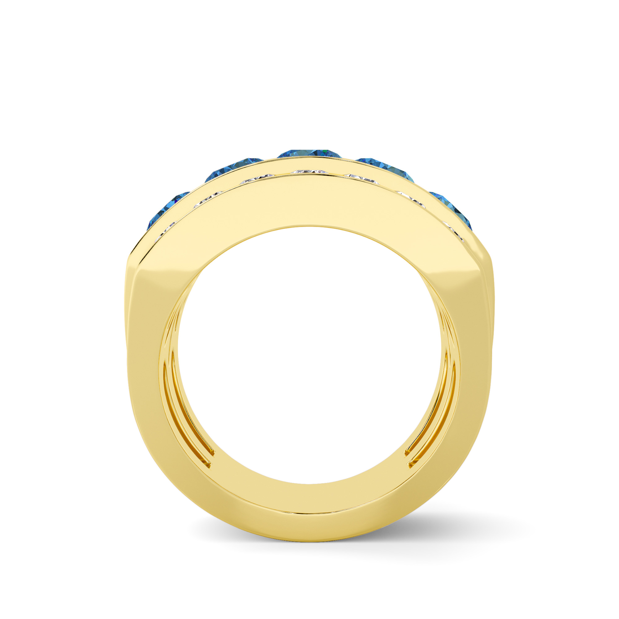 TITAN CREST 3 ROW BLUE AND WHITE DIAMOND RING - 3