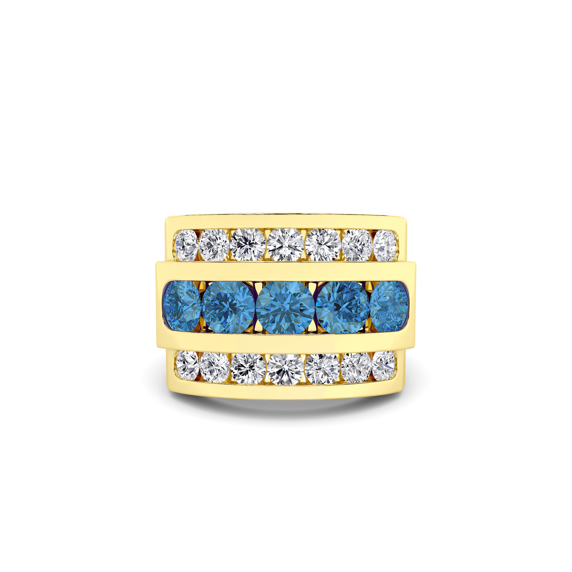 TITAN CREST 3 ROW BLUE AND WHITE DIAMOND RING
