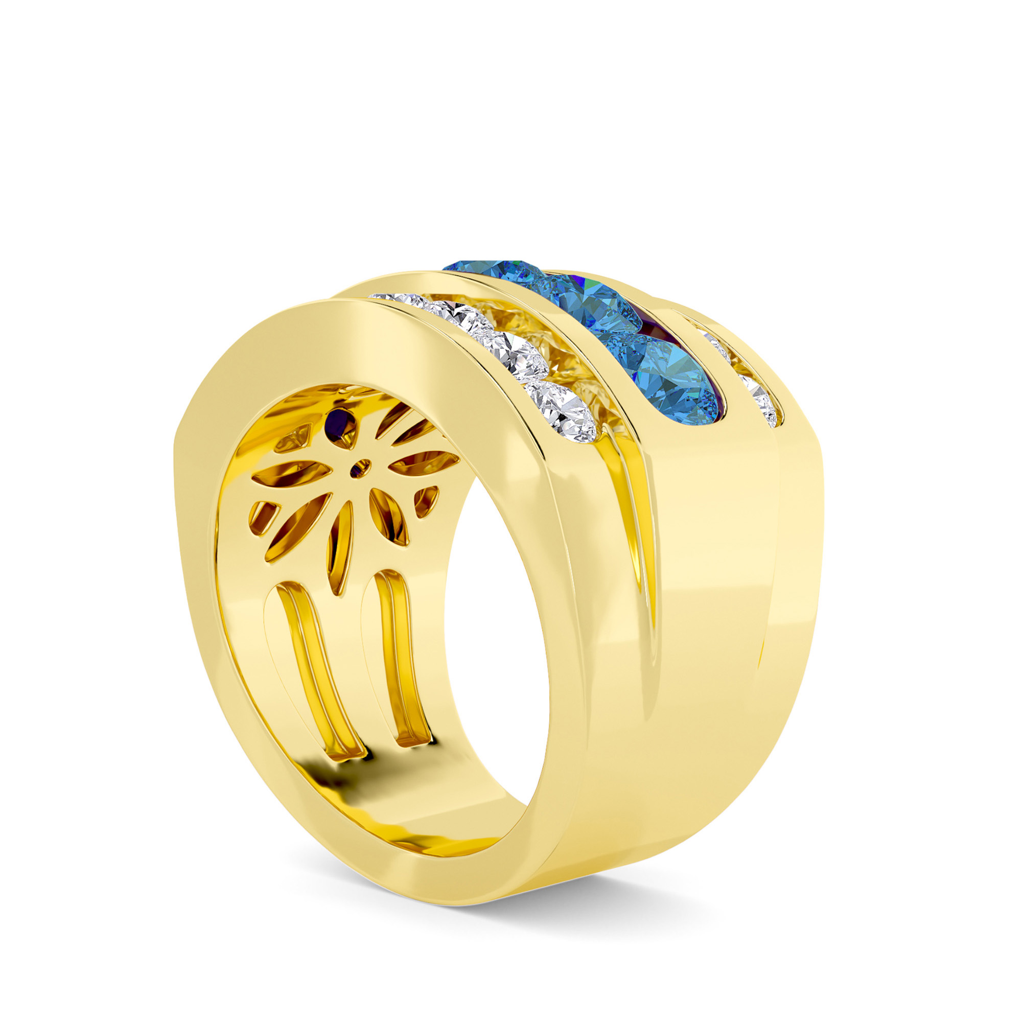 TITAN CREST 3 ROW BLUE AND WHITE DIAMOND RING - 1