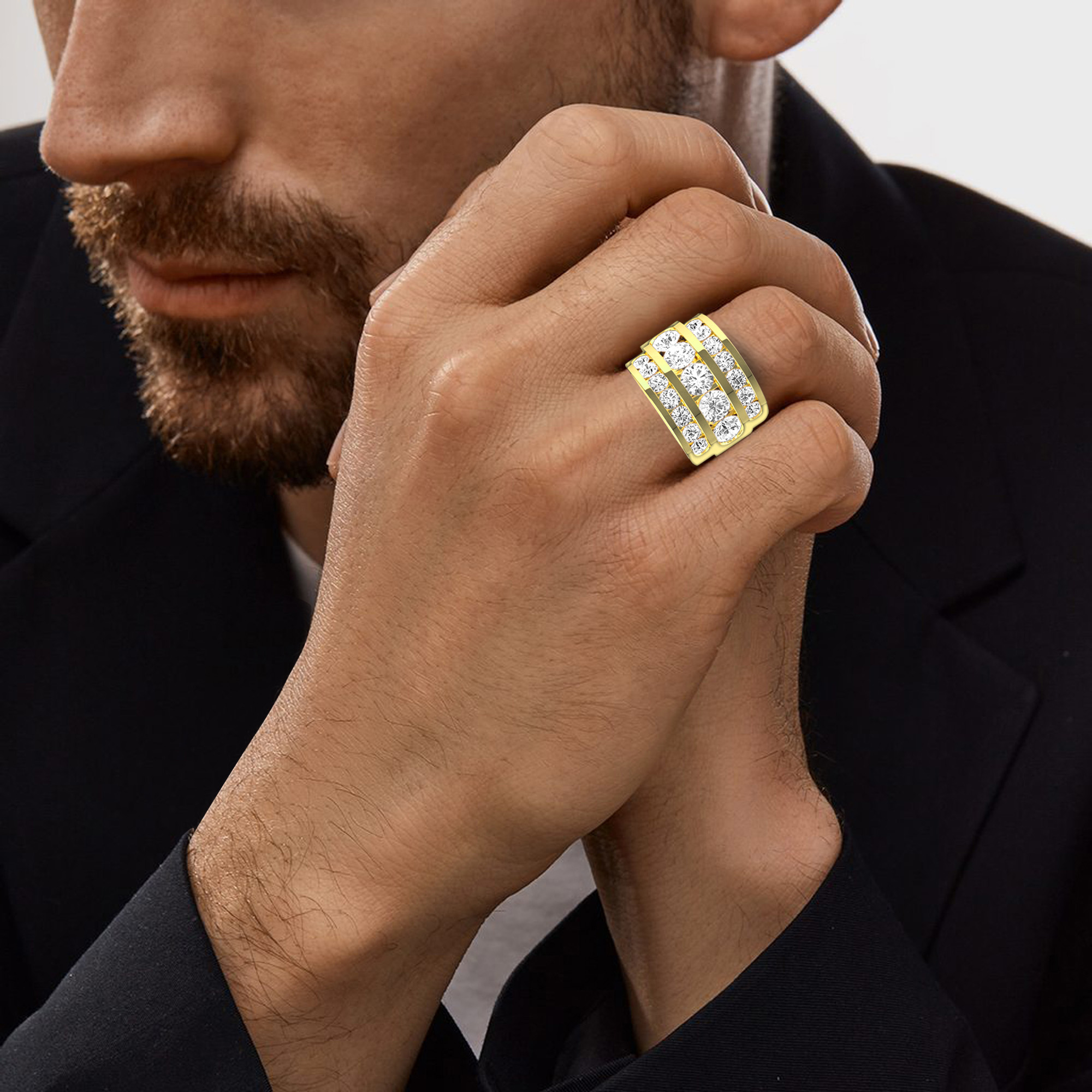 TITAN CREST 3 ROW WHITE DIAMOND RING - 2