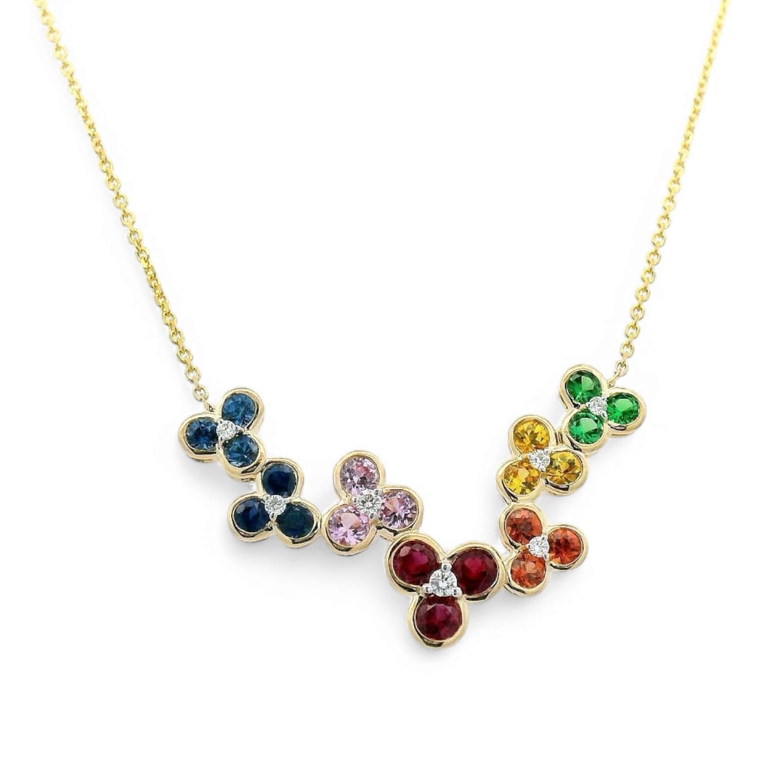 RAINBOW STEPSTONE MULTI COLORED SAPPHIRE AND DIAMOND NECKLACE