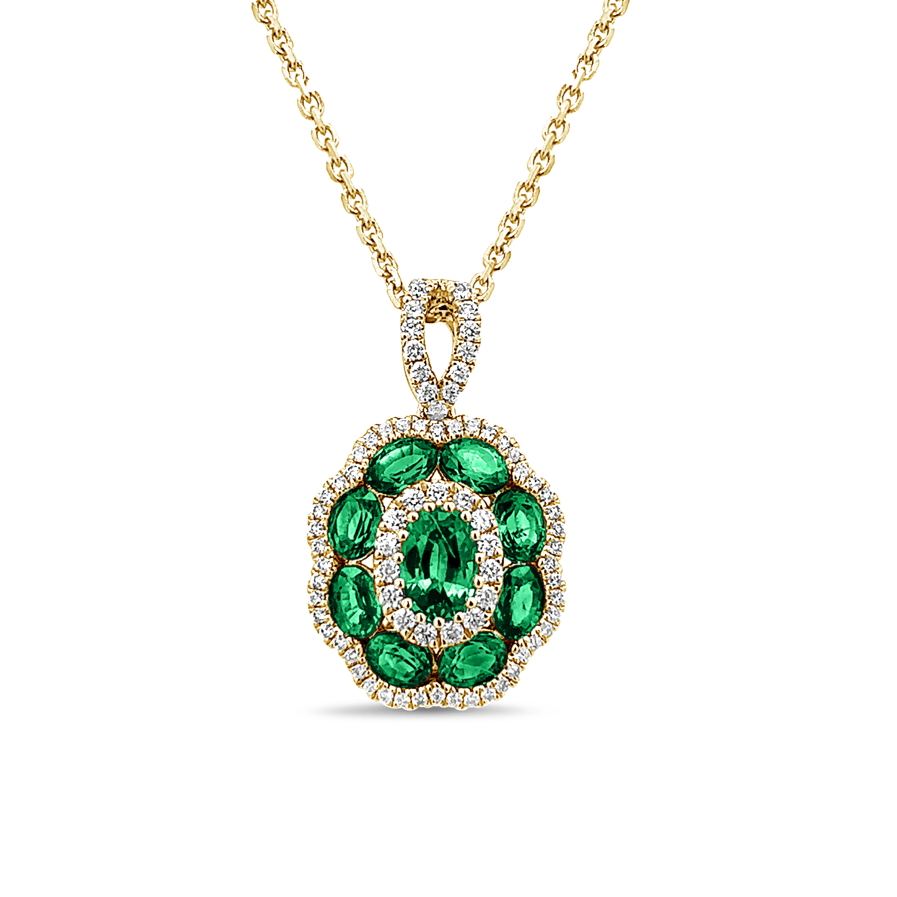 EMERALD AND DIAMOND FLOWER PENDANT