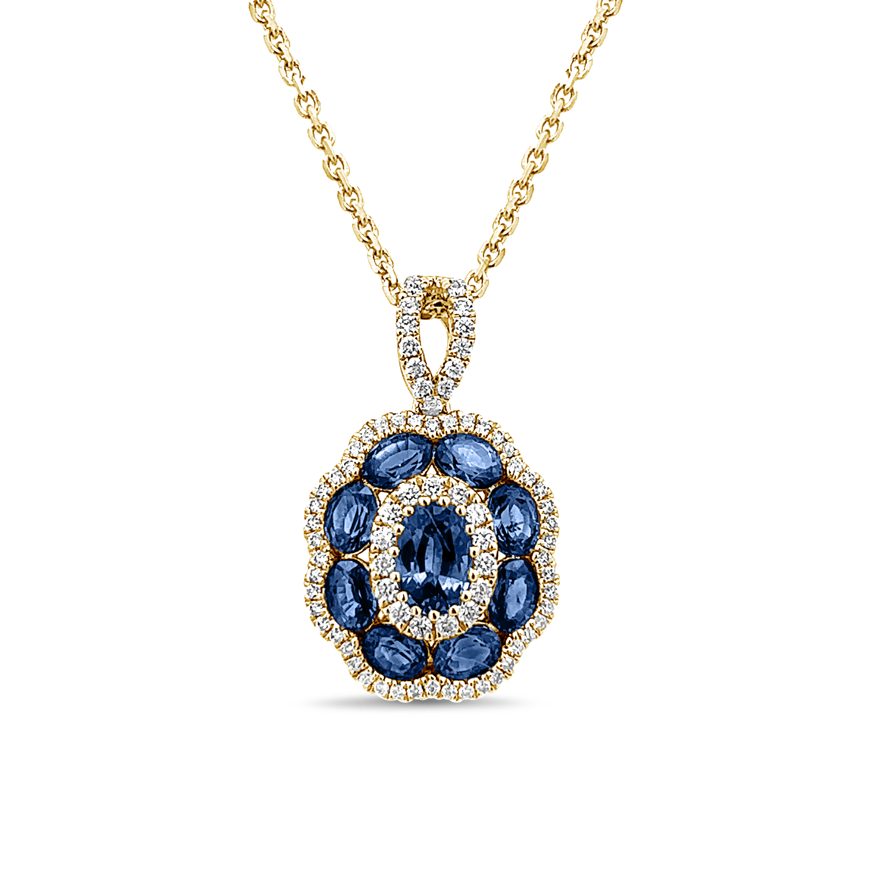 SAPPHIRE AND DIAMOND FLOWER PENDANT