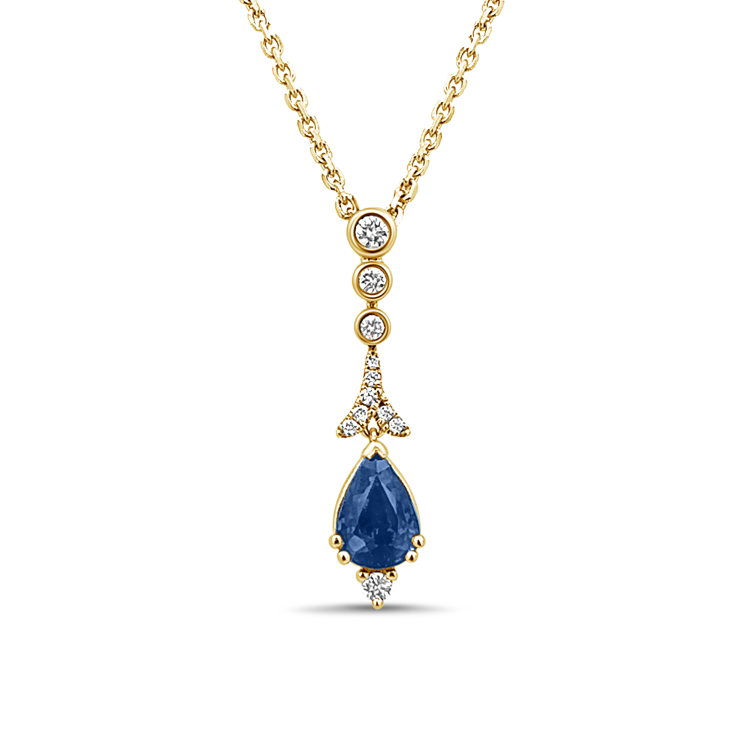 PEAR SHAPED SAPPHIRE AND DIAMOND DROP PENDANT