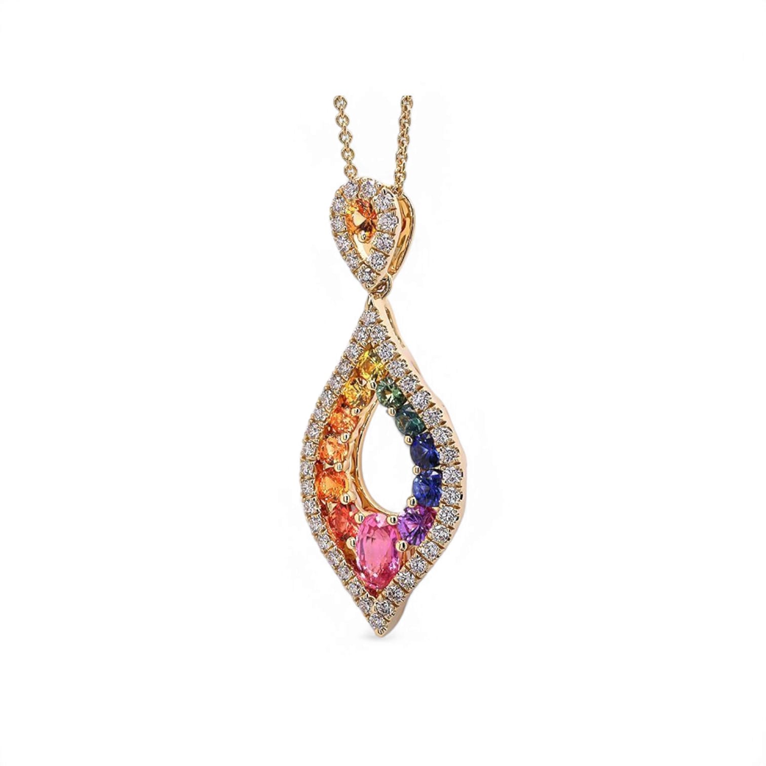 RAINBOW CHARM MULTI COLORED SAPPHIRE AND DIAMOND NECKLACE - 1