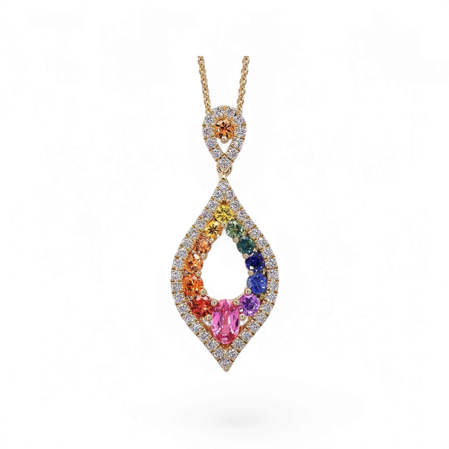 RAINBOW CHARM MULTI COLORED SAPPHIRE AND DIAMOND NECKLACE