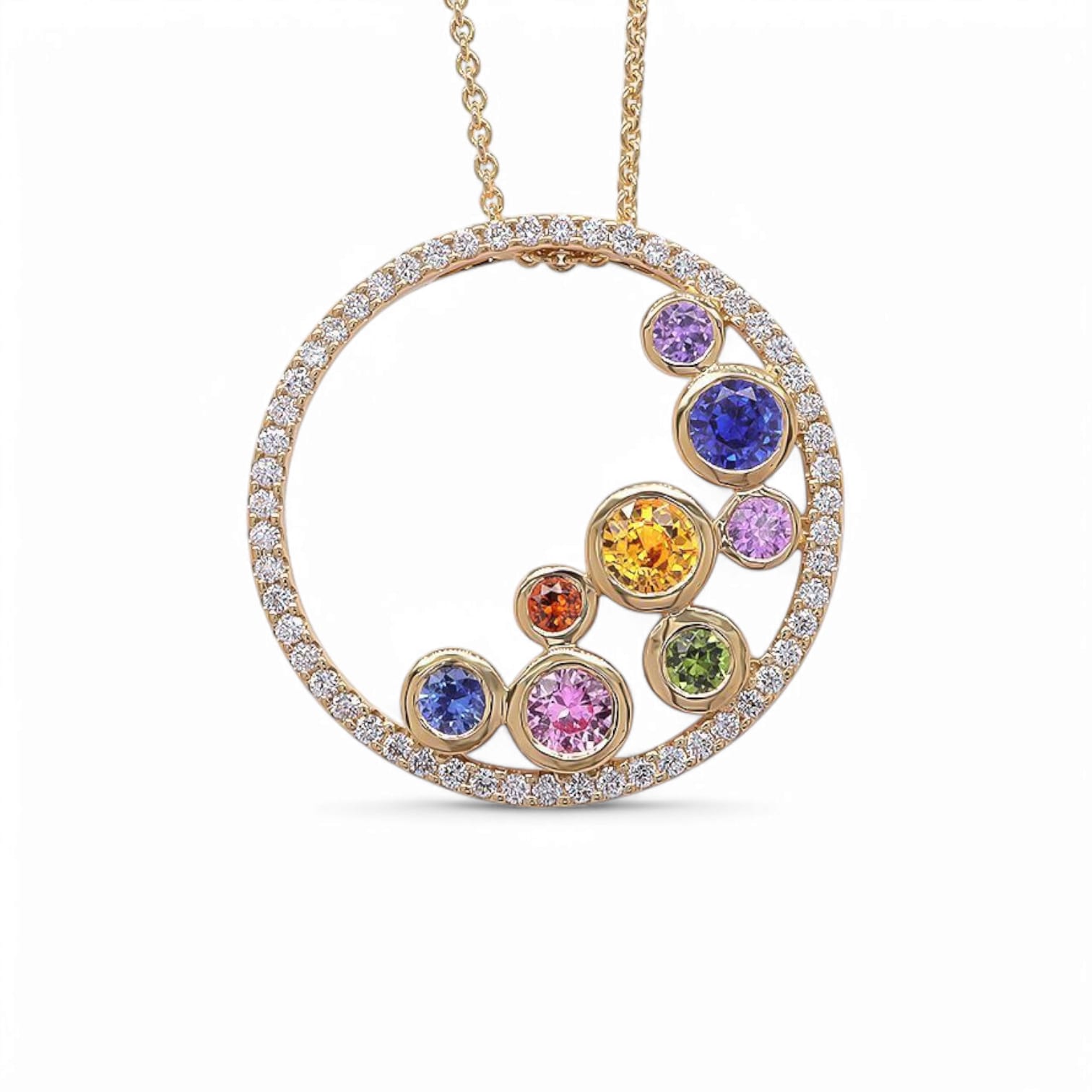 RAINBOW PEBBLE MULTI COLORED SAPPHIRE AND DIAMOND NECKLACE