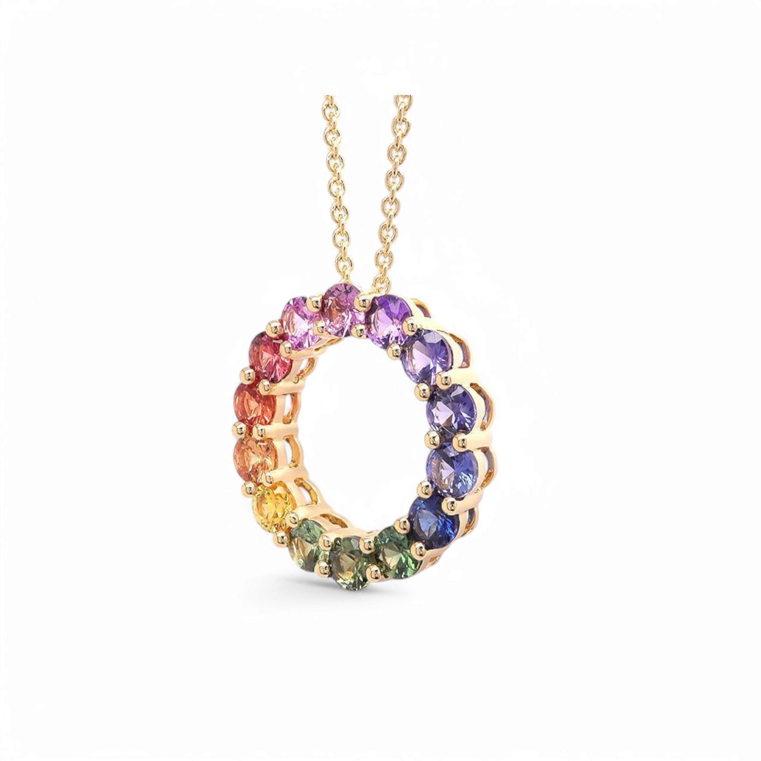 RAINBOW SUNSET REFLECTION MULTI COLORED SAPPHIRE NECKLACE