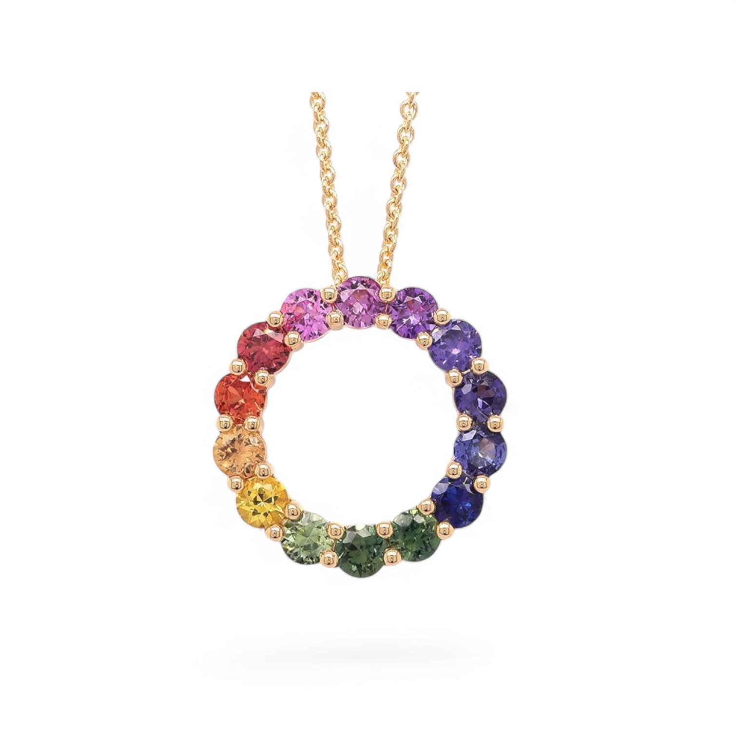 RAINBOW SUNSET REFLECTION MULTI COLORED SAPPHIRE NECKLACE - 1