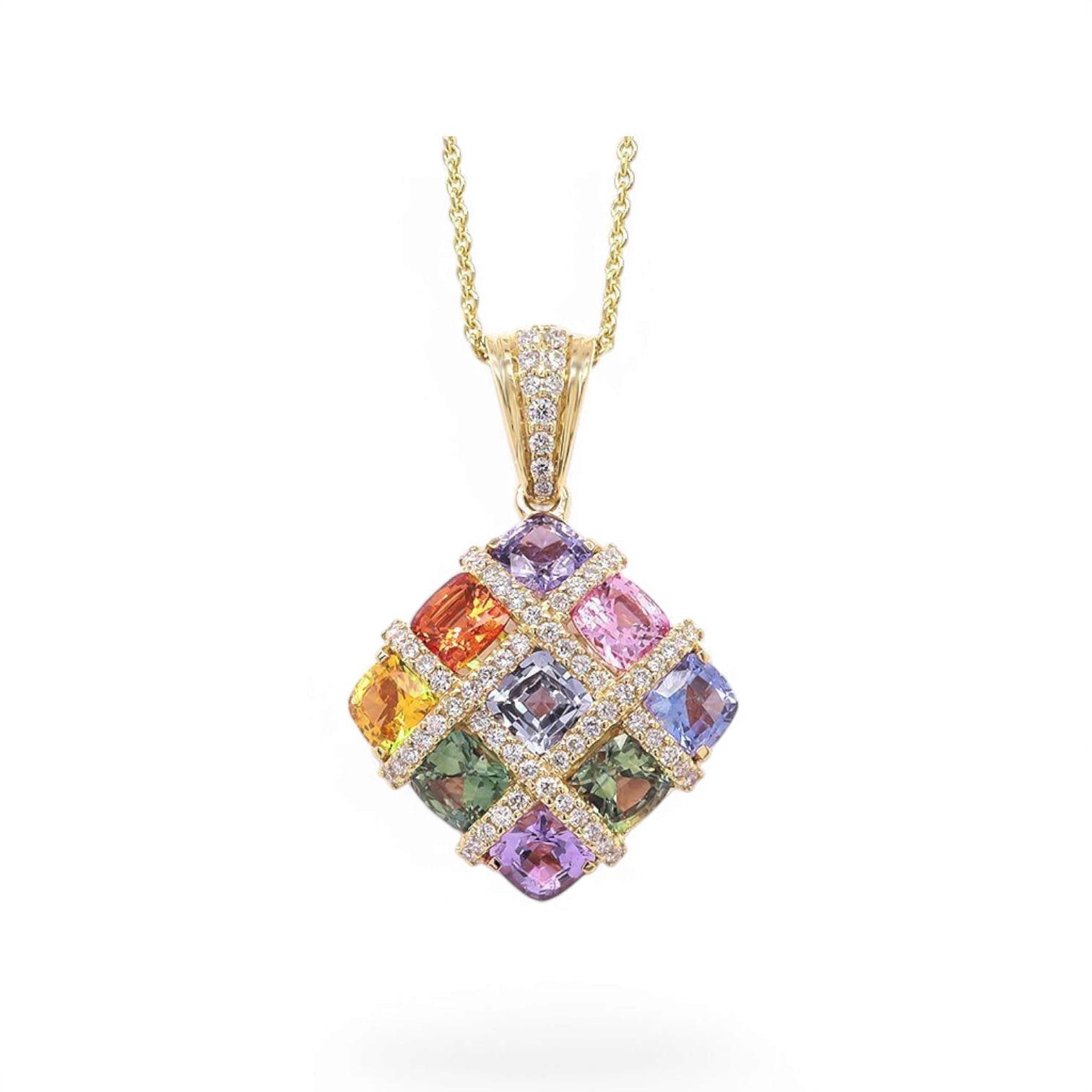 RAINBOW MIRAGE MULTI COLORED SAPPHIRE AND DIAMOND NECKLACE - 1